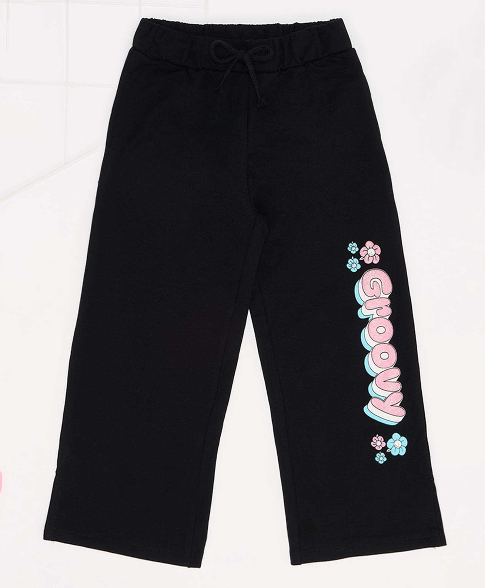 Pantaloons Junior Cotton Knit Groovy Text Printed Pant - Black-image-41