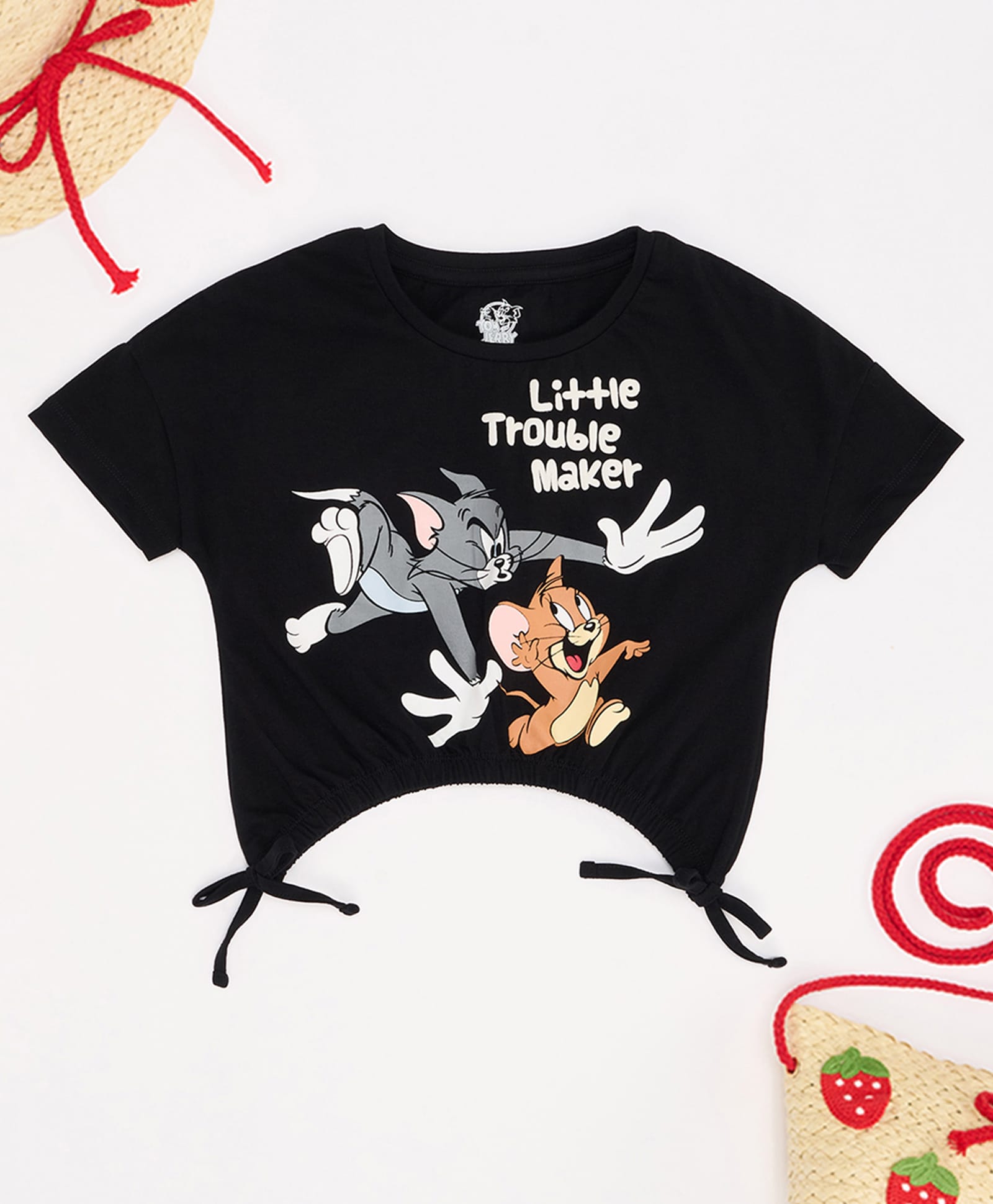 Pantaloons Junior Cotton Knit Tom & Jerry Featurng Half Sleeves Characters Printed Top - Black-picture-19