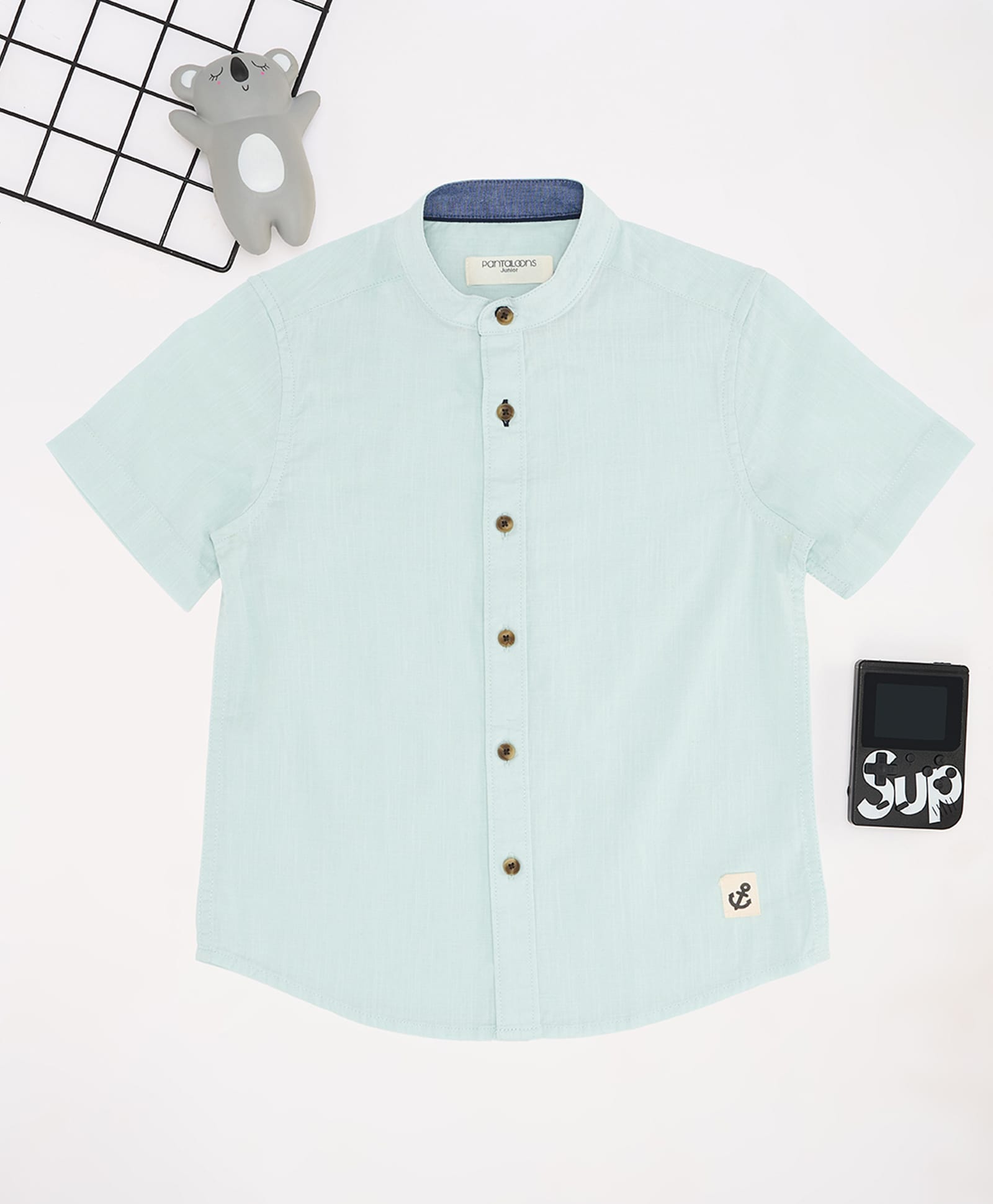 Pantaloons Junior Cotton Flax Woven Half Sleeves Solid Shirt - Light Green-picture-28