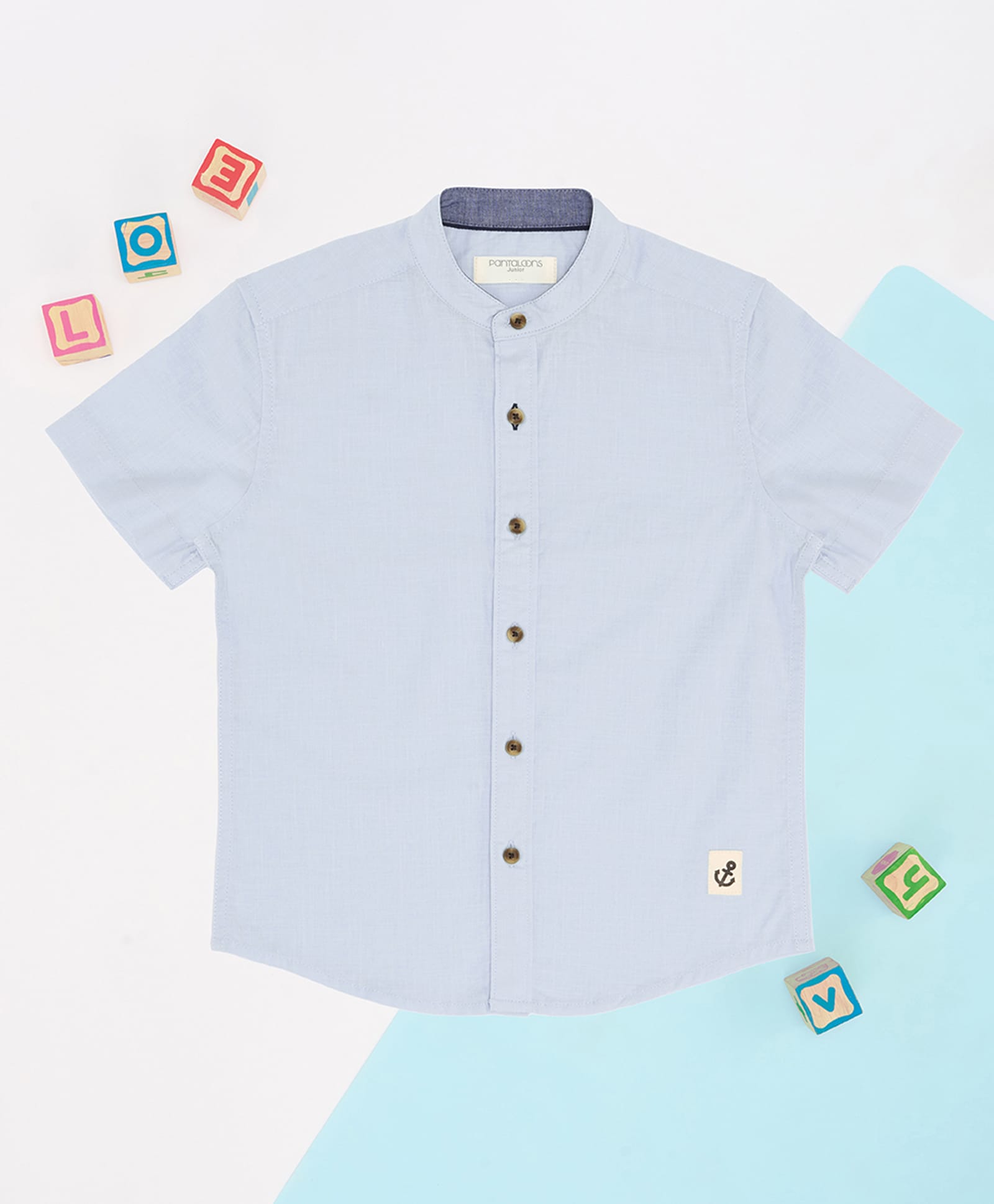Pantaloons Junior Cotton Flax Woven Half Sleeves Solid Shirt - Light Blue-picture-22