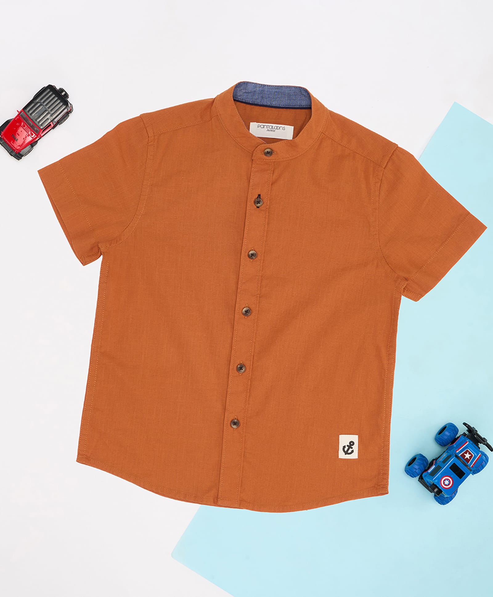 Pantaloons Junior Cotton Flax Woven Half Sleeves Solid Shirt - Orange-picture-24