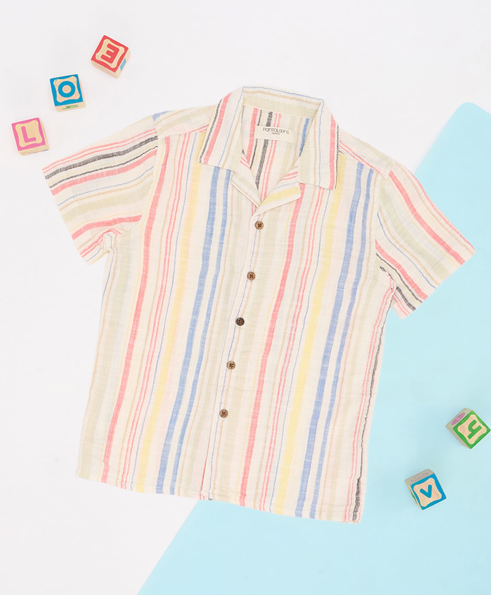 Pantaloons Junior Cotton Woven Half Sleeves Striped Shirt - Multi Colour-picture-18