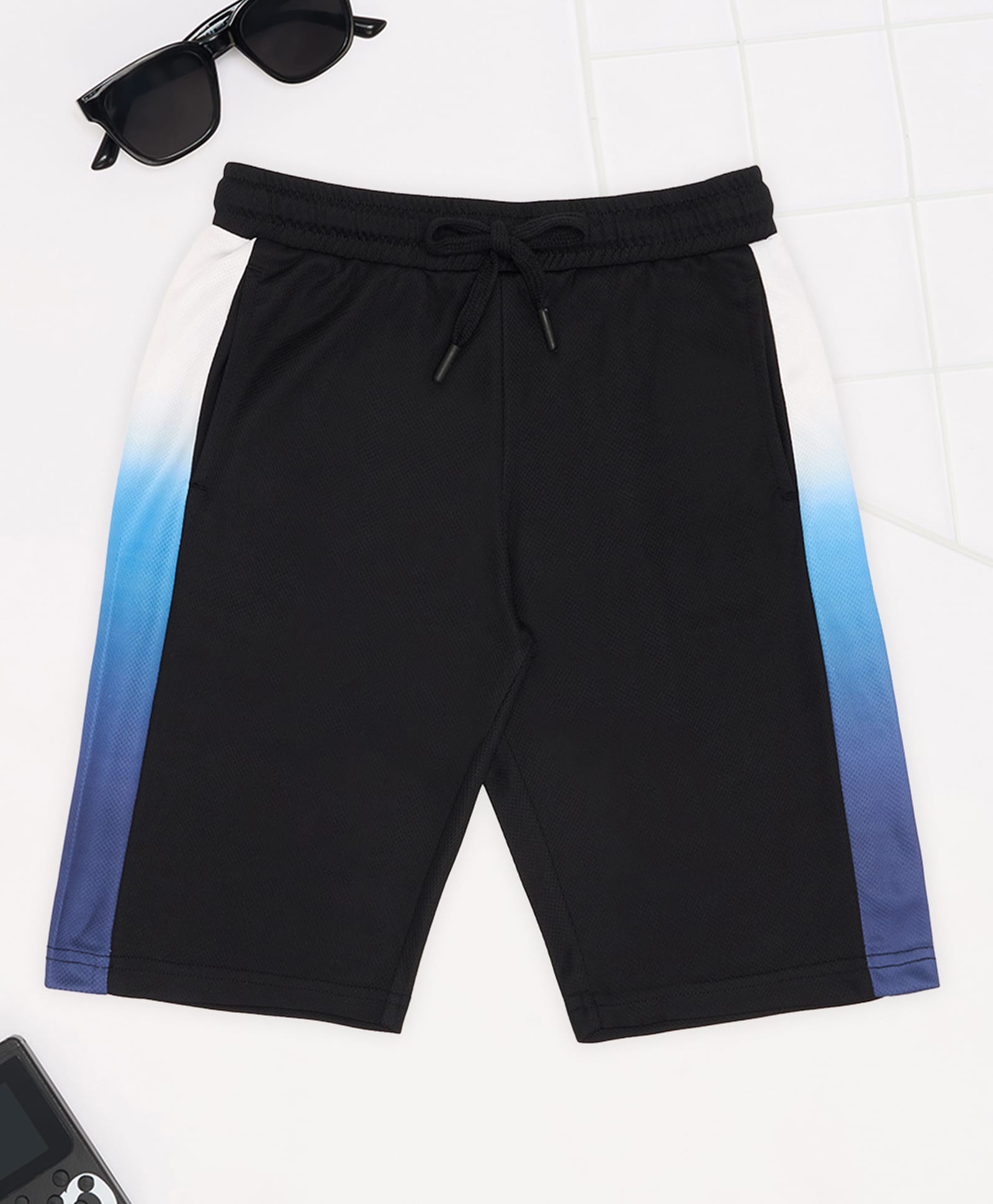 Pantaloons Junior Knit Ombre Side Taped Shorts - Black-picture-16