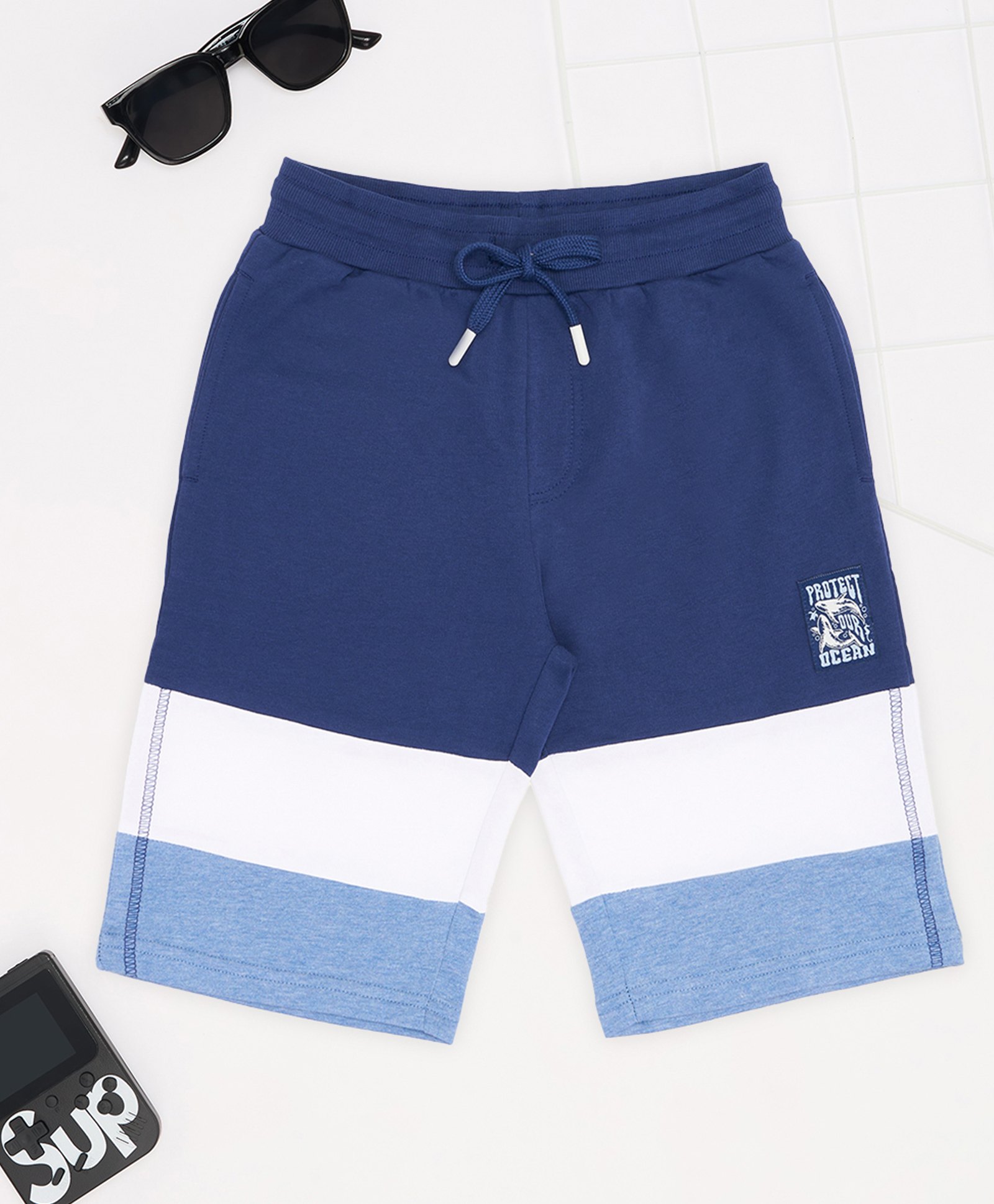 Pantaloons Junior Cotton Woven Colour Blocked Shorts - Blue-picture-12
