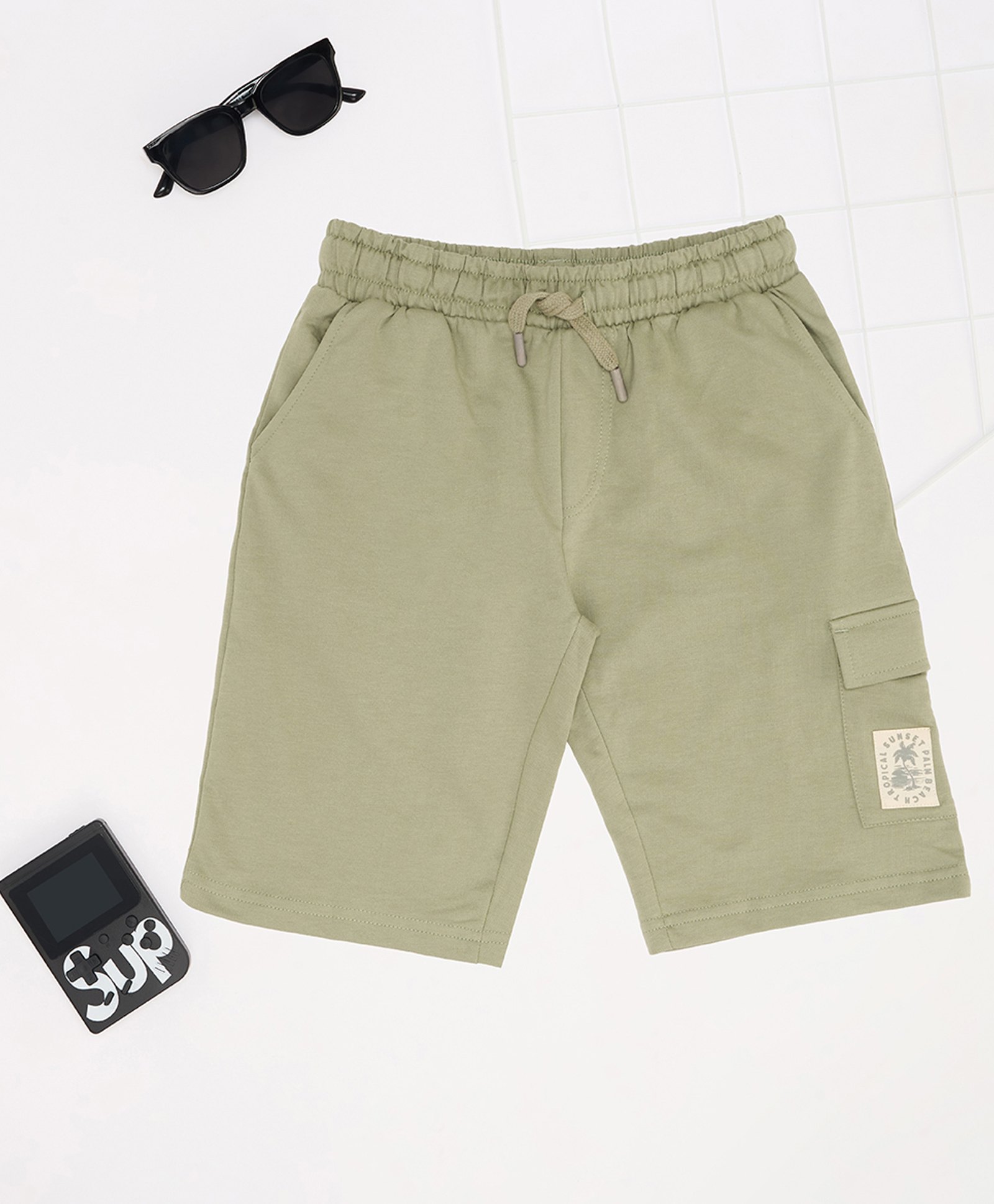 Pantaloons Junior Cotton Knit Solid Shorts - Olive-picture-32