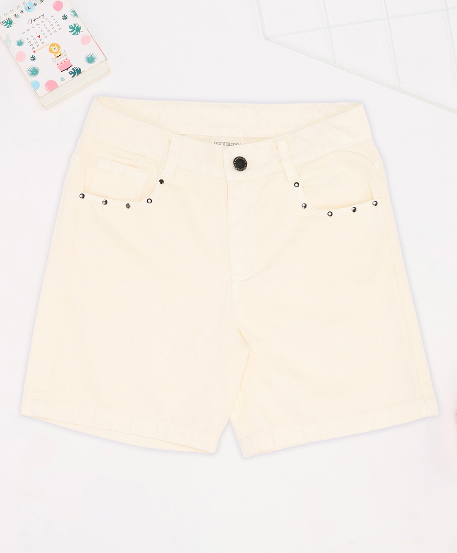 Pantaloons Junior Cotton Denim Solid Shorts - Off White-picture-14