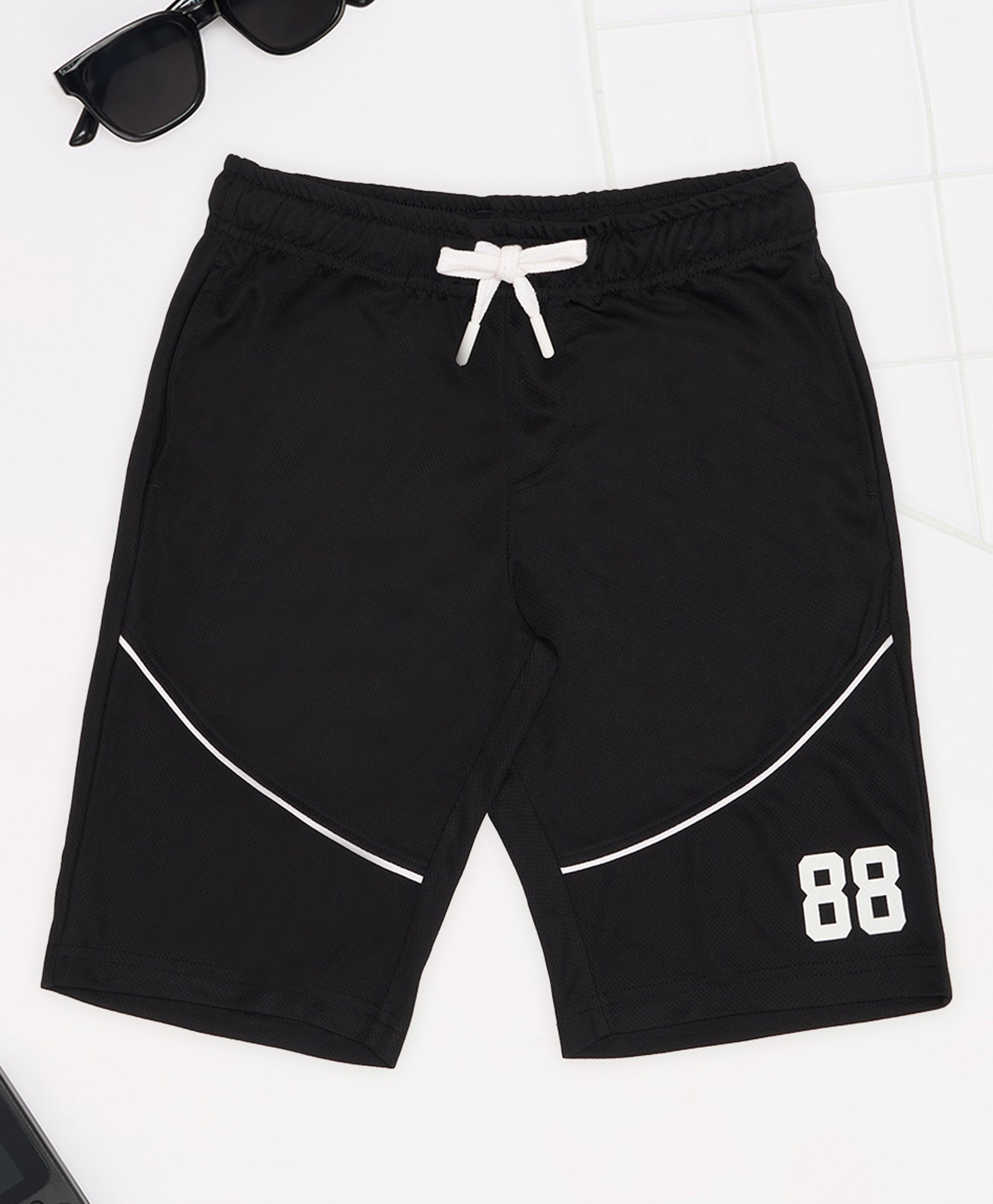 Pantaloons Junior Knit Numericals Printed Shorts - Black-image-13
