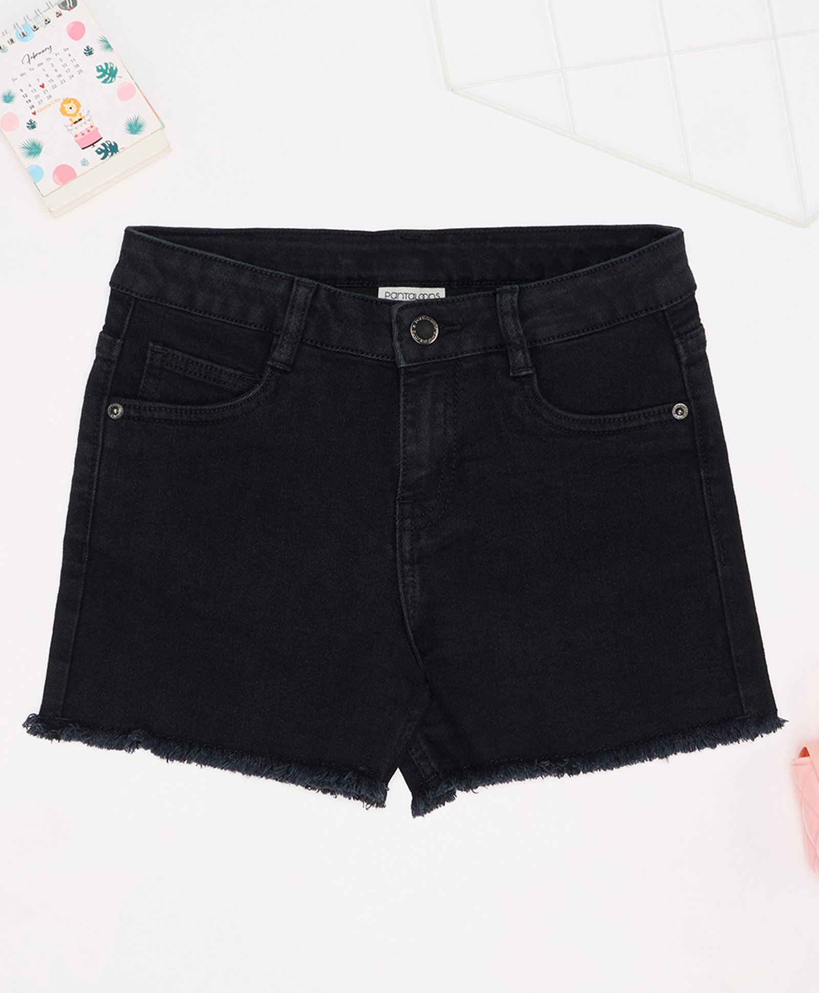 Pantaloons Junior Cotton Denim Solid Shorts - Black-picture-14