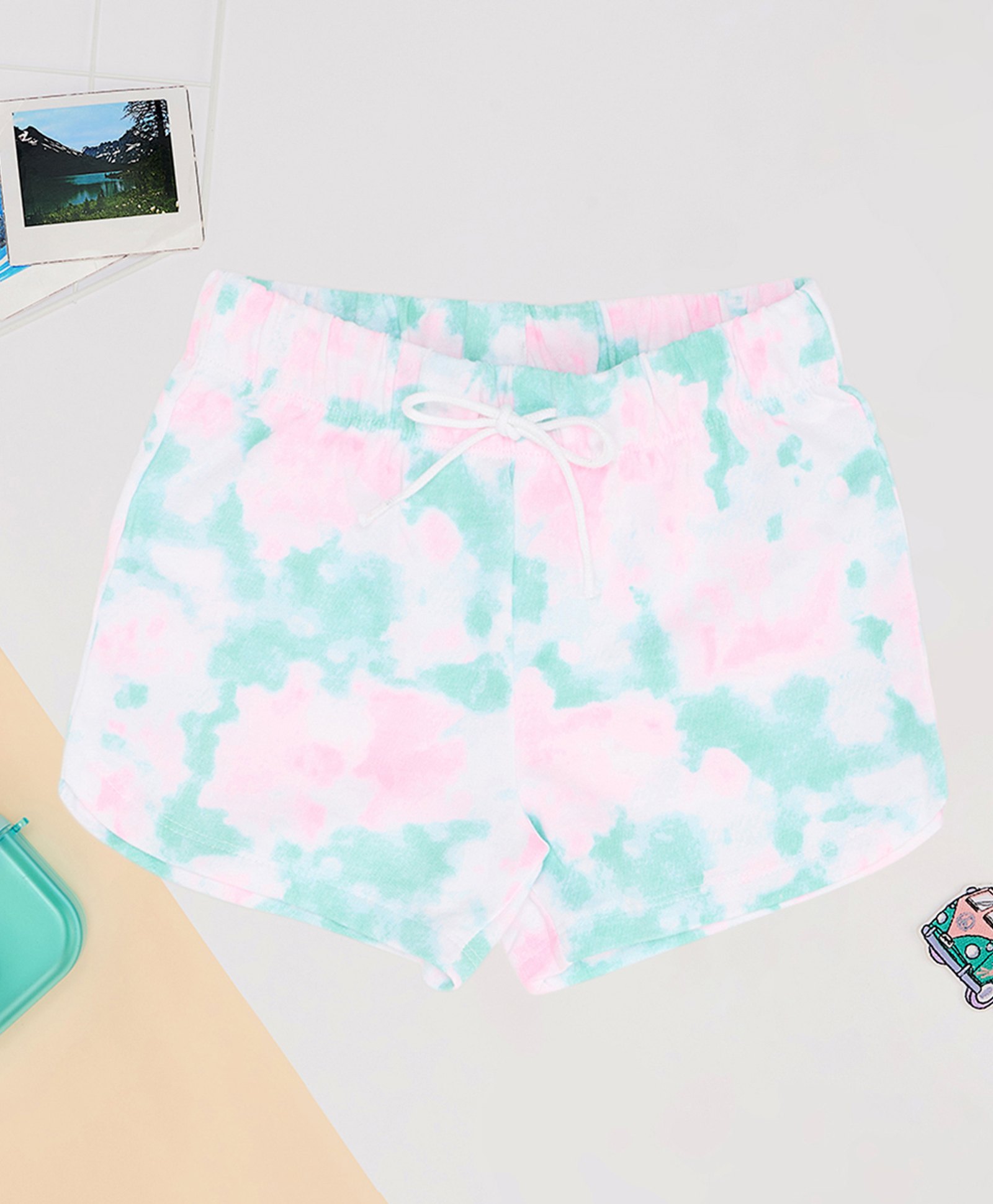 Pantaloons Junior Cotton Knit Tie Dye Shorts - Cherry Blossom-image-9