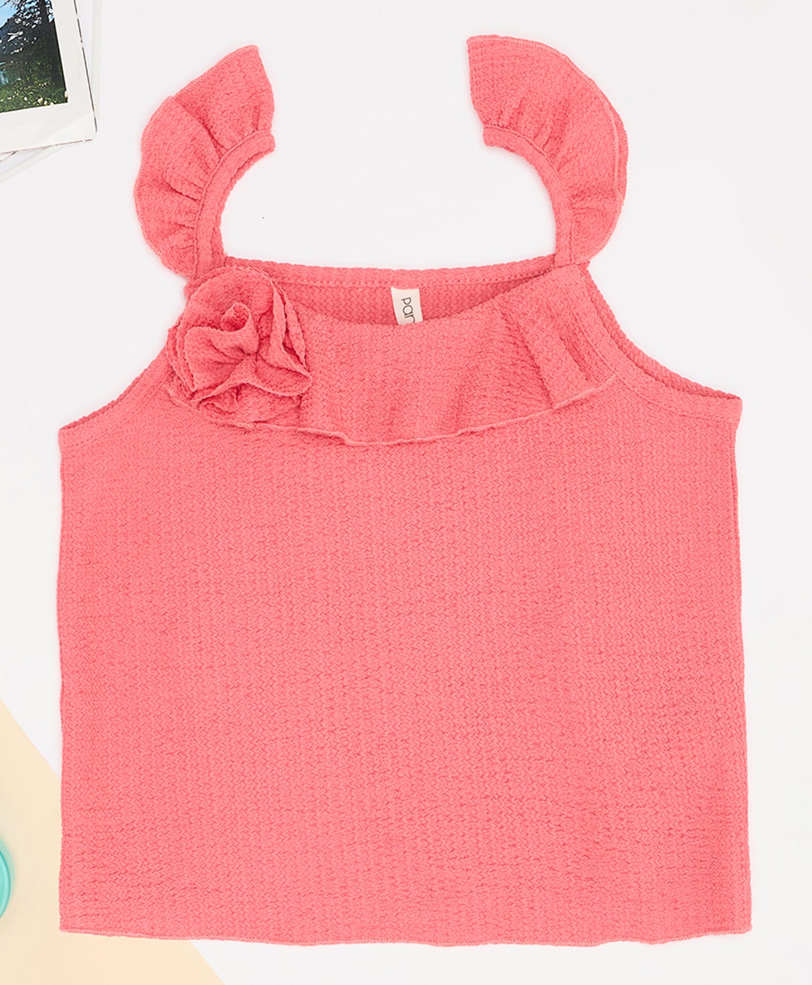 Pantaloons Junior Woven Sleeveless Floral Applique Detailed Self Design Top - Pink-picture-26