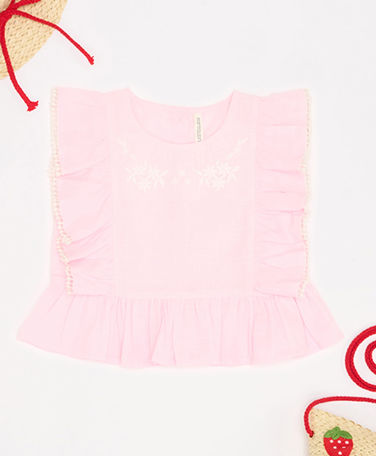 Pantaloons Junior Cotton Woven Sleeveless Floral Embroidered Peplum Top - Baby Pink-picture-23