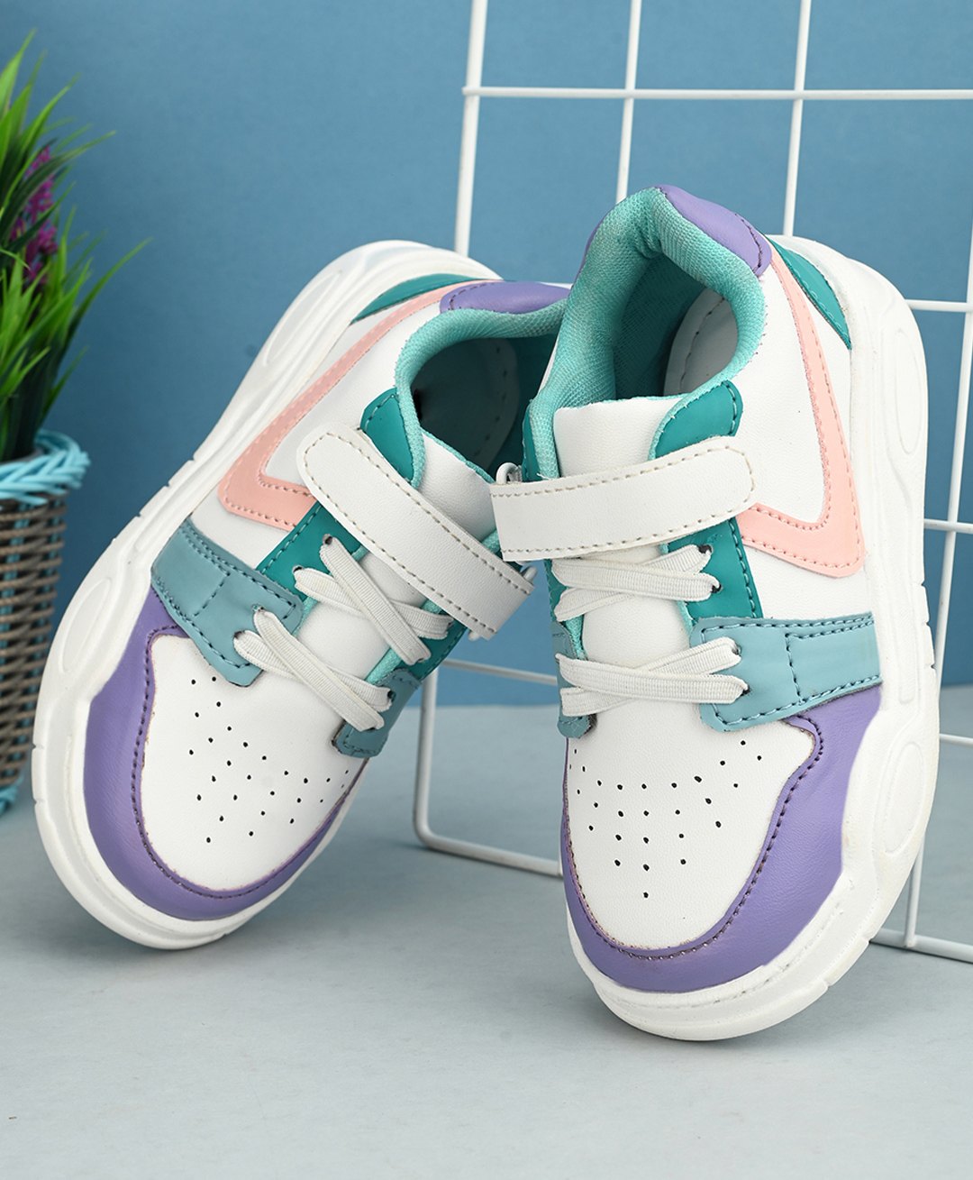 Steprite Colour Blocked Velcro Closer Sneakers - Purple & White-image-39
