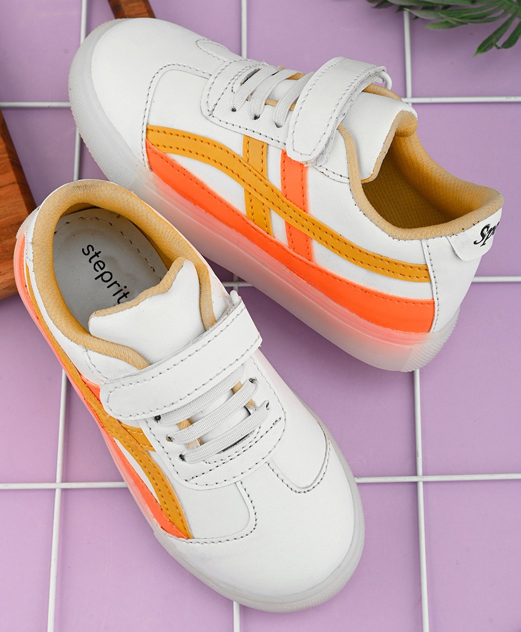 Steprite Colour Blocked Velcro Closer Sneakers - Yellow & White-image-44