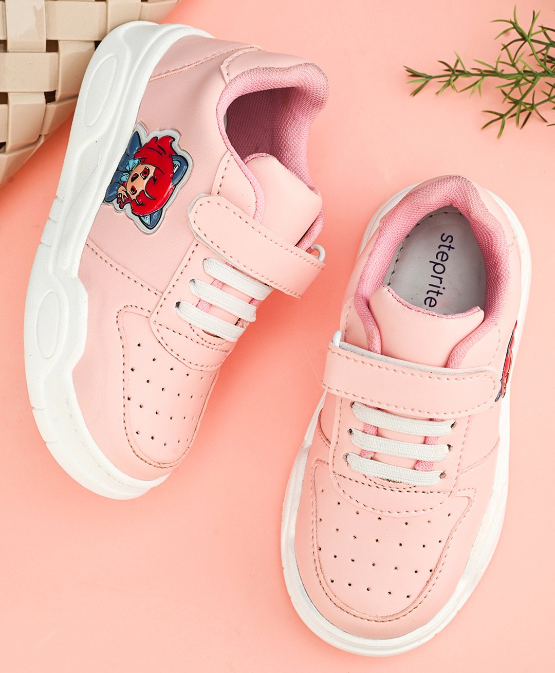 Steprite Cartoon Applique Detailed Velcro Closer Sneakers - Pink-picture-2