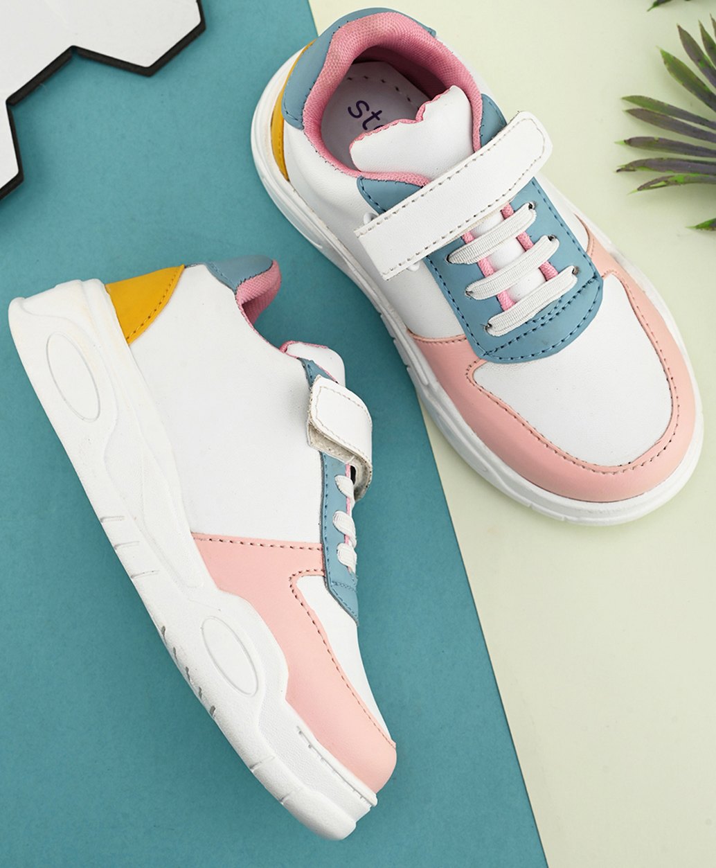 Steprite Colour Blocked Velcro Closer Sneakers - Pink & White-image-49