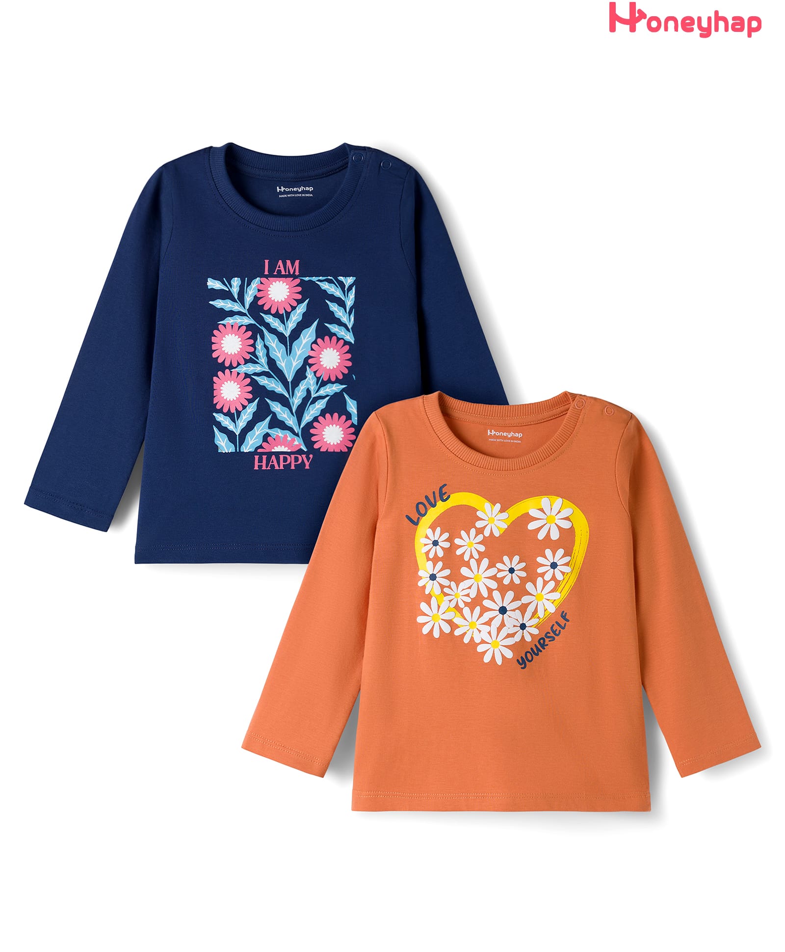 Honeyhap Premium 100% Cotton Knit Full Sleeves Tops With Bio Finish & Floral Print Pack Of 2 - Baltic Sea & Navy Peony-image-34