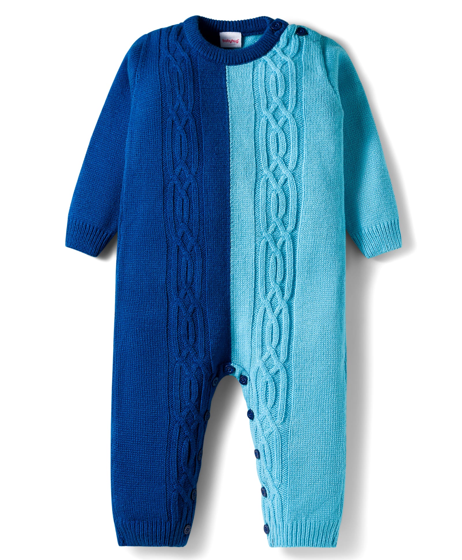 Babyhug Knit Full Sleeves Winter Wear Color Block Romper With Knit Design - Navy Blue & Light Blue-image-24