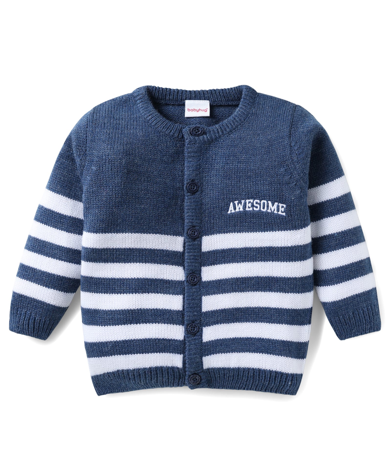 Babyhug Knit Full Sleeves Front Open Sweater with Stripes - Navy Blue-image-10