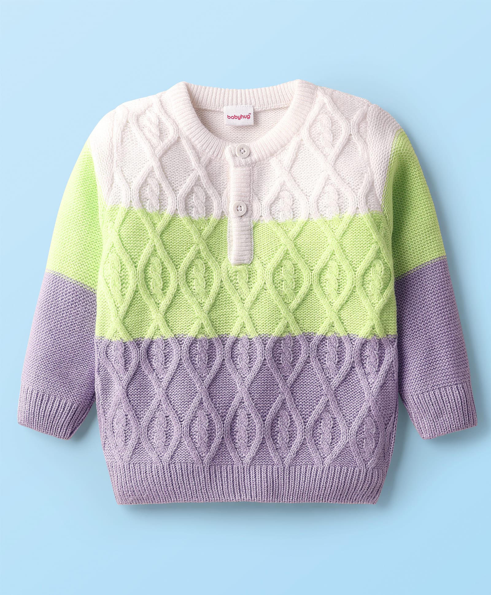 Babyhug Knit Full Sleeves Pullover Sweater With Cable Knit Design - White-picture-19