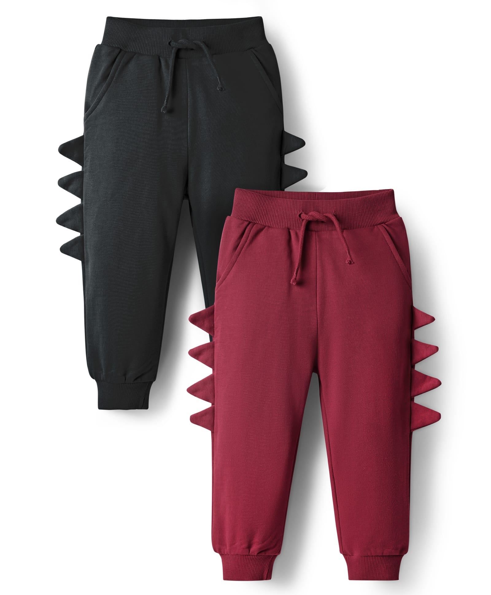 Bonfino 100% Cotton Knit Solid Colour Lounge Pants With 3D Spikes Pack Of 2 - Black & Maroon-image-14