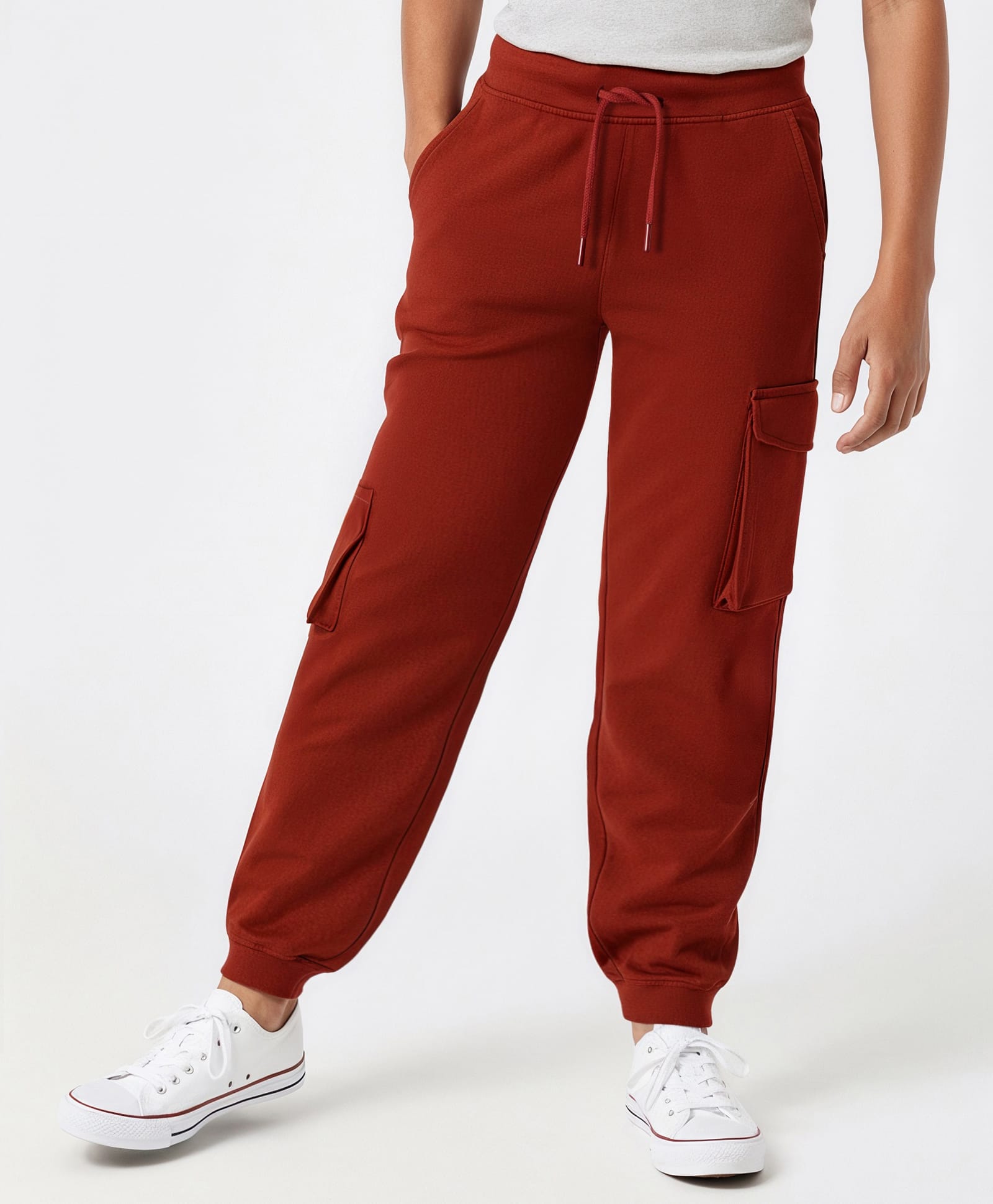 Arias 100% Cotton Full Length Solid Jogger With Cargo Pockets - Rust Orange-image-10