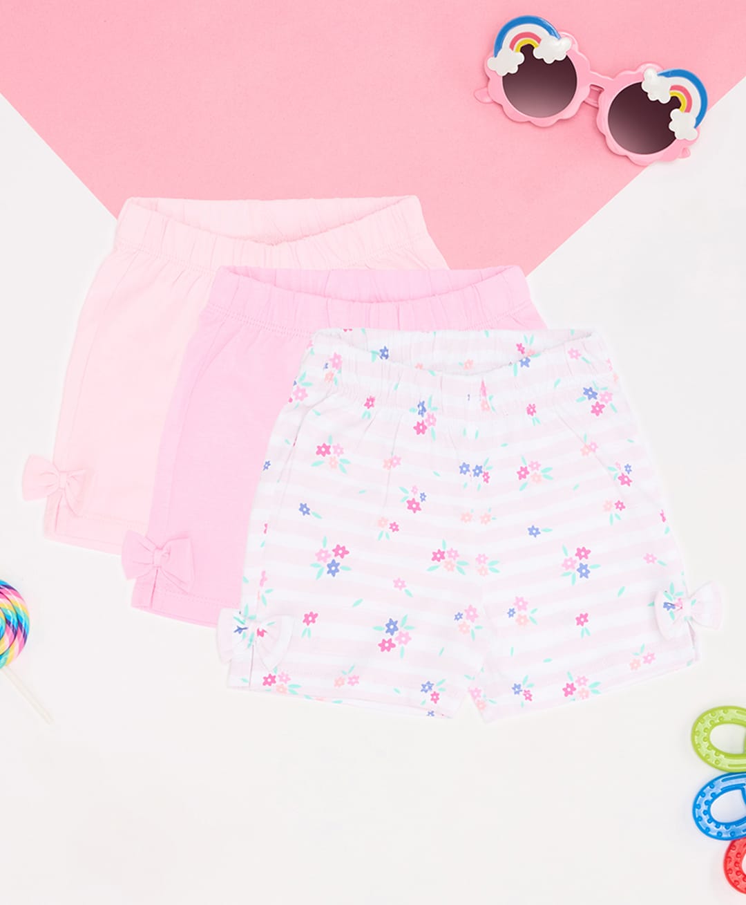 Pantaloons Baby Pack Of 3 Cotton Knit Floral & Typography Printed Shorts - Blushing Bride-image-41
