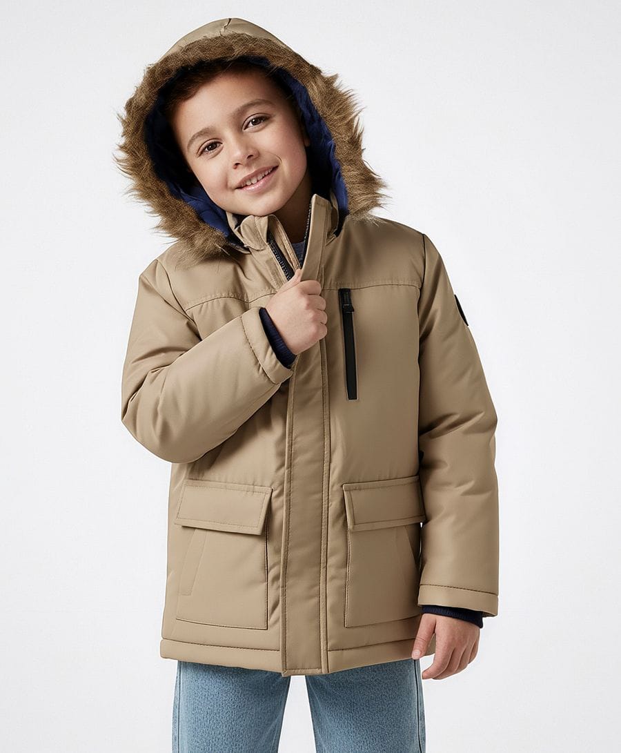 Primo Gino Woven Full Sleeves Reversible Solid Puffer Quilted Jacket With Fur Hoodie - Brown & Navy Blue-picture-16