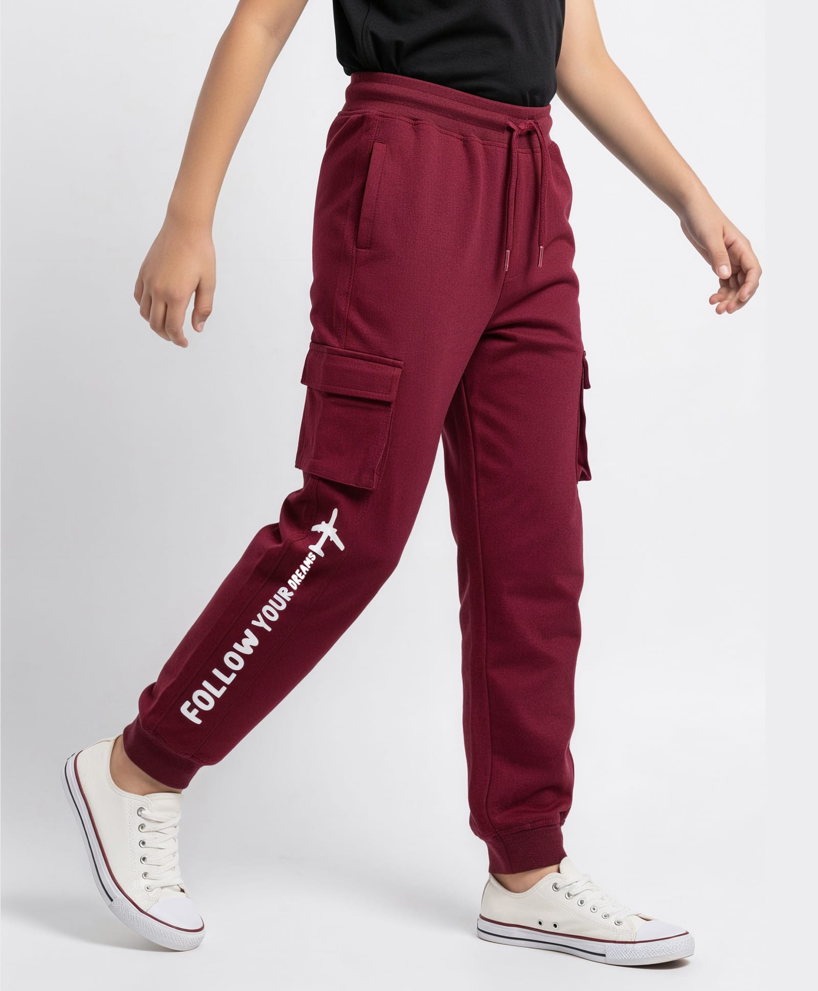 Arias 100% Cotton Knit Full Length Text Printed Jogger With Cut & Sew Detailing & Pockets - Maroon-image-32