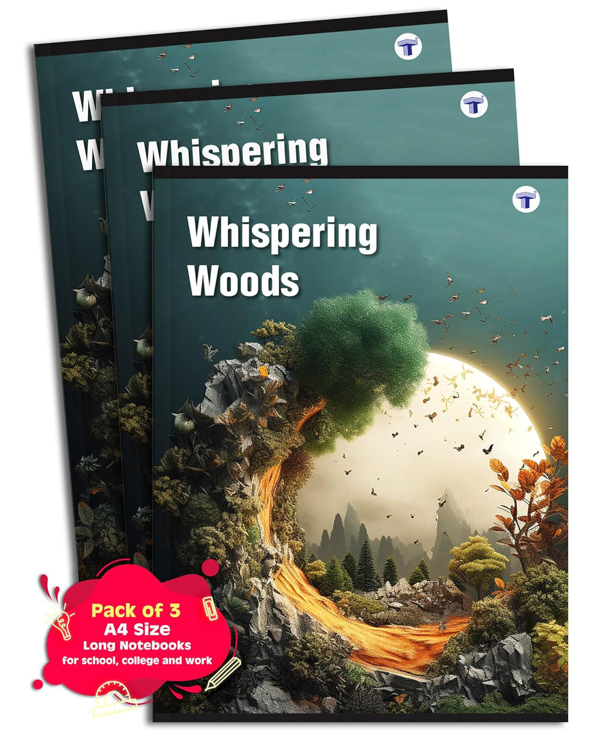 A4 Size Long Notebooks for Students | Whispering Woods Single Line Ruled 172 Pages in Each | Set of 3-image-39
