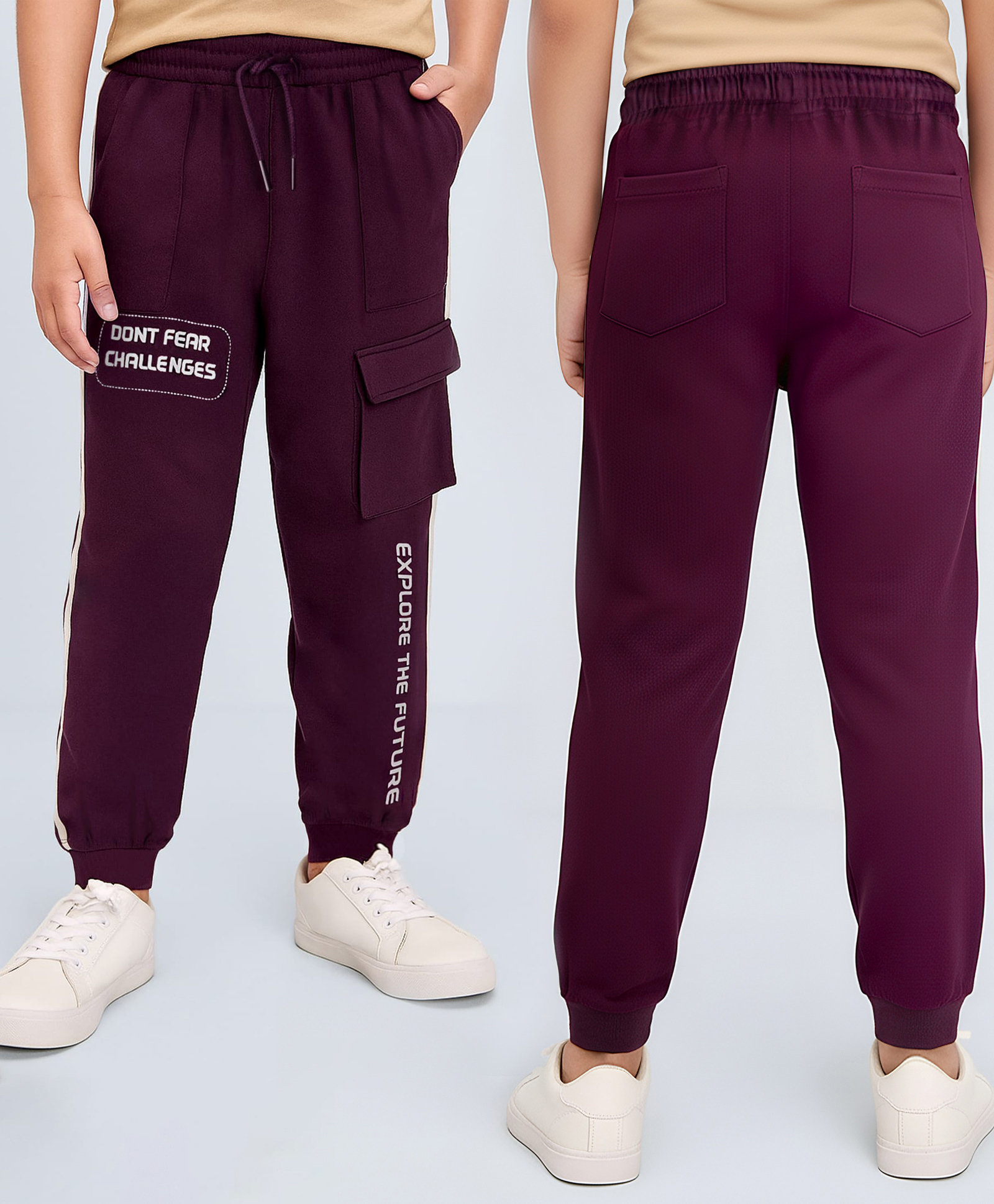 arias by lara dutta Arias 100% Cotton Knit Full Length Lounge Pant With Cargo Pocket & Text Print - Wine-picture-12