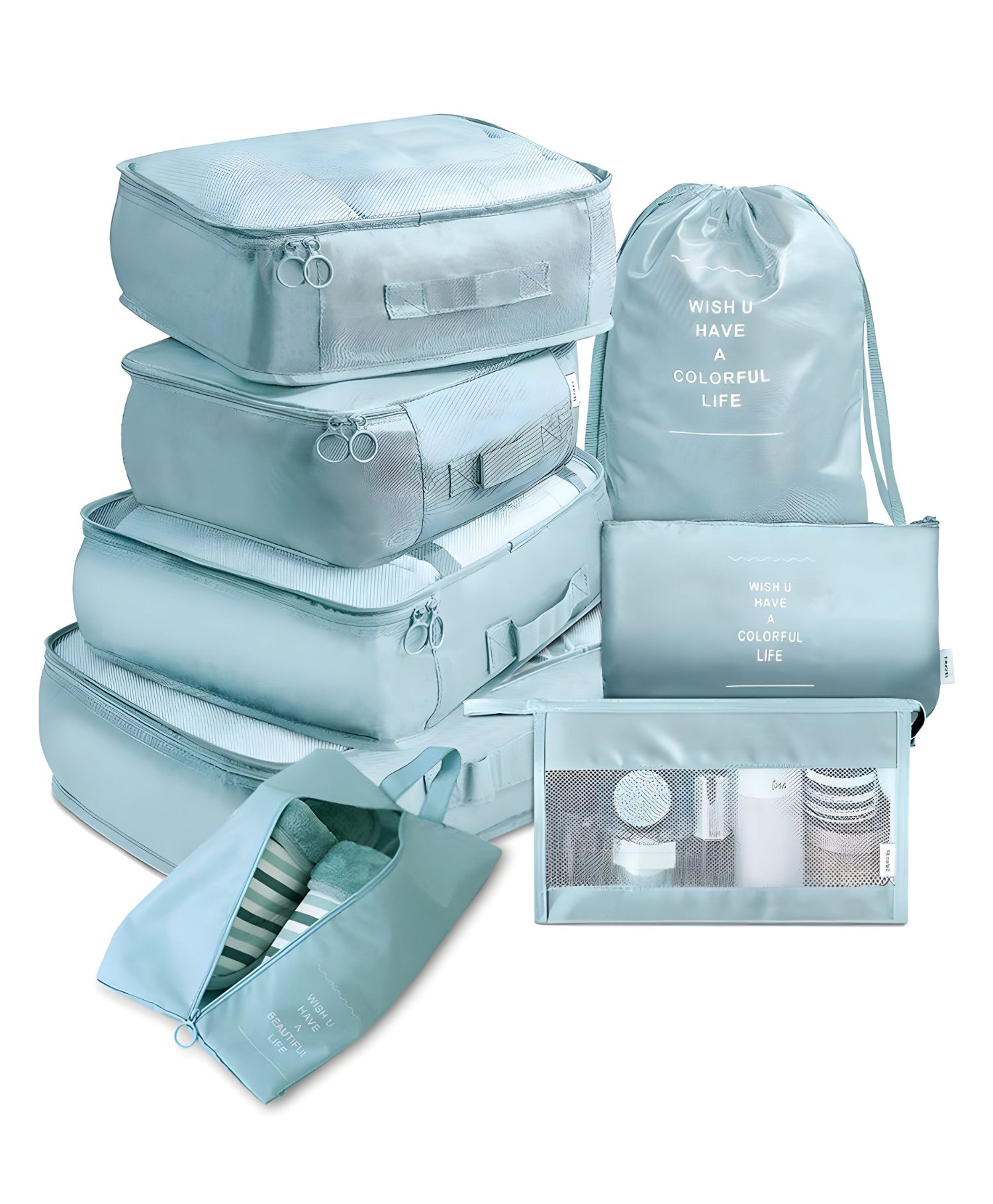 COZY VIBES Storage Bags 8PCS Set Travel Organizer Suitcase Packing Set Storage Cases Portable Lage Organizer Clothes Se Tidy Pouch Bag- PACK OF 1- COLOR MAY VARY