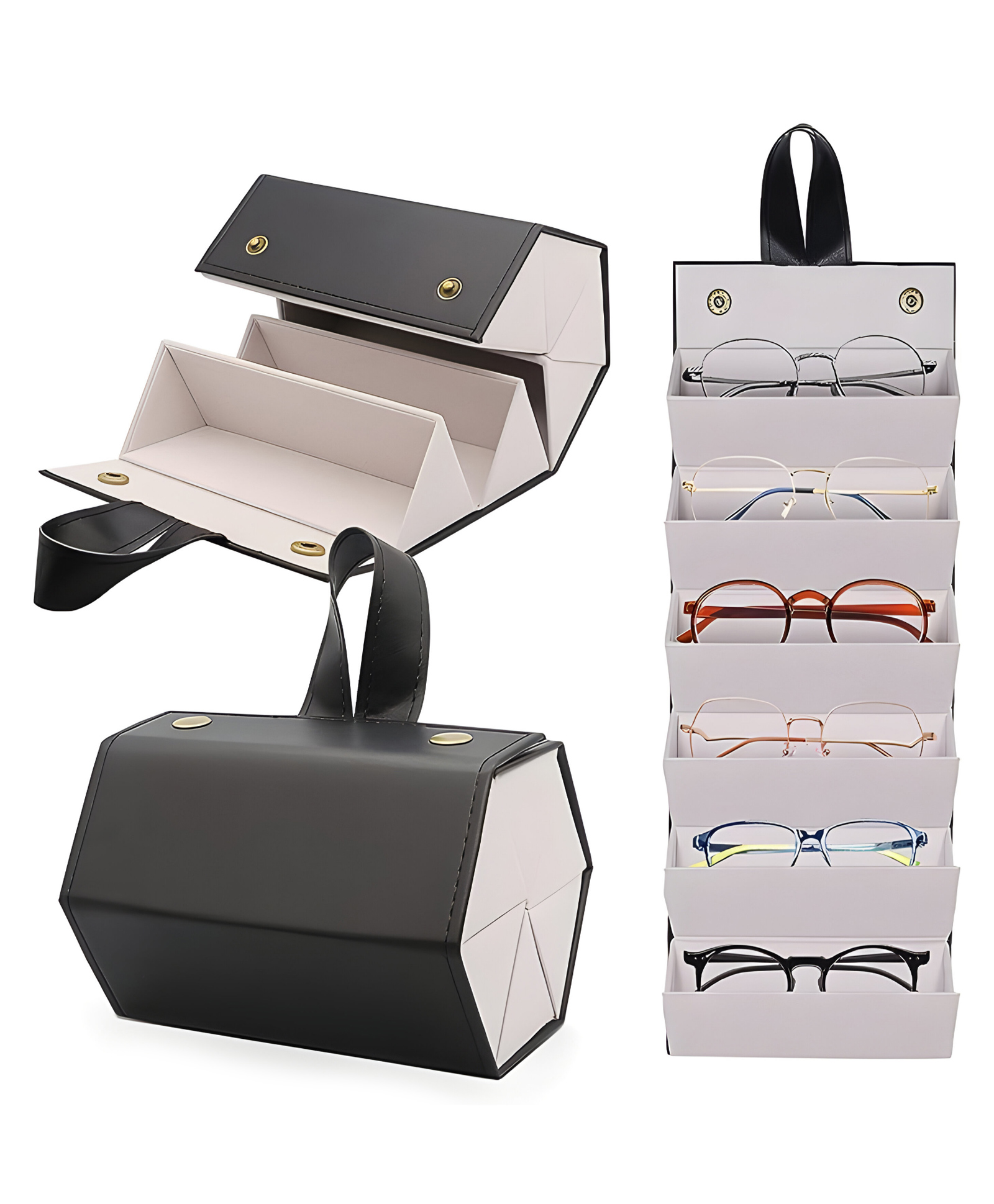 COZY VIBES 6 Slots Sunglasses Organizer, Foldable Compact Travel Glasses Leather Case, Portable Hard & Soft Oversized Sunglass Bag for Men & Women- PACK OF 1- COLOR MAY VARY-image-7