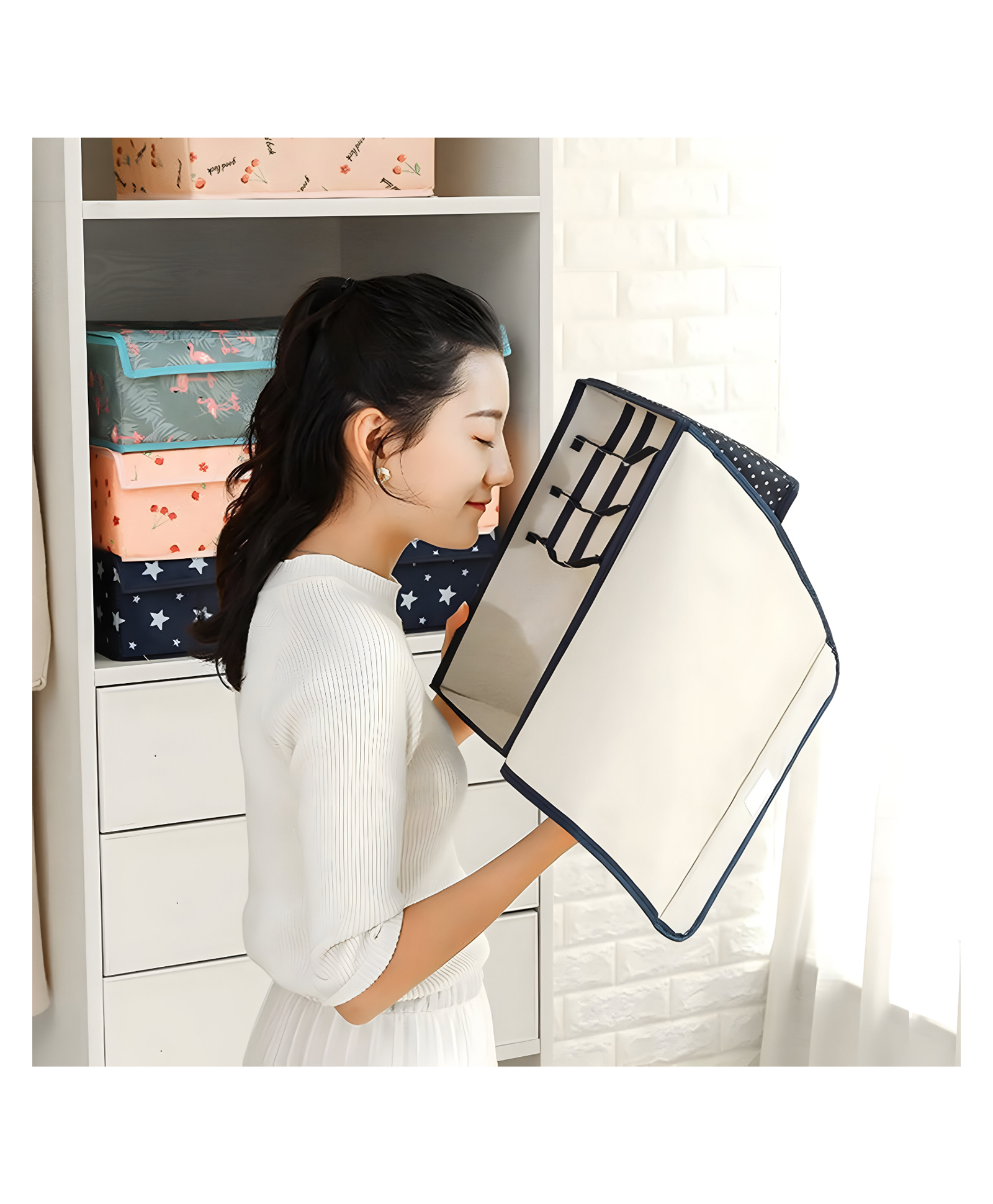 COZY VIBES Clothes Storage Box Foldable Steel Frame Clothes Organizer Storage Box for Wardrobe, Saree, Shirts, and Blankets- PACK OF 1- COLOR MAY VARY-image-5