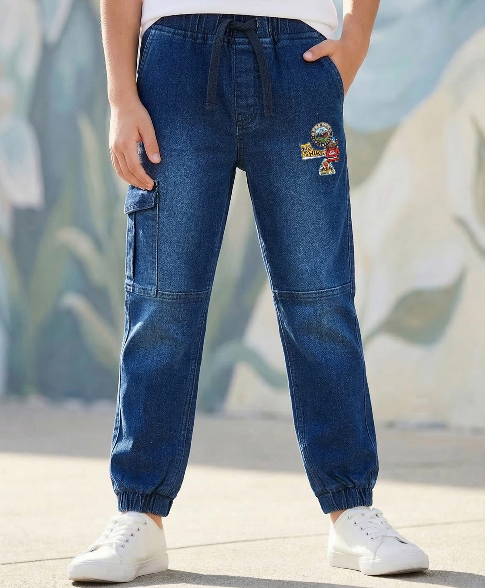 Pine Kids Cotton Elastane Woven Full Length Washed Jeans With Patch Detailing - Blue-picture-19