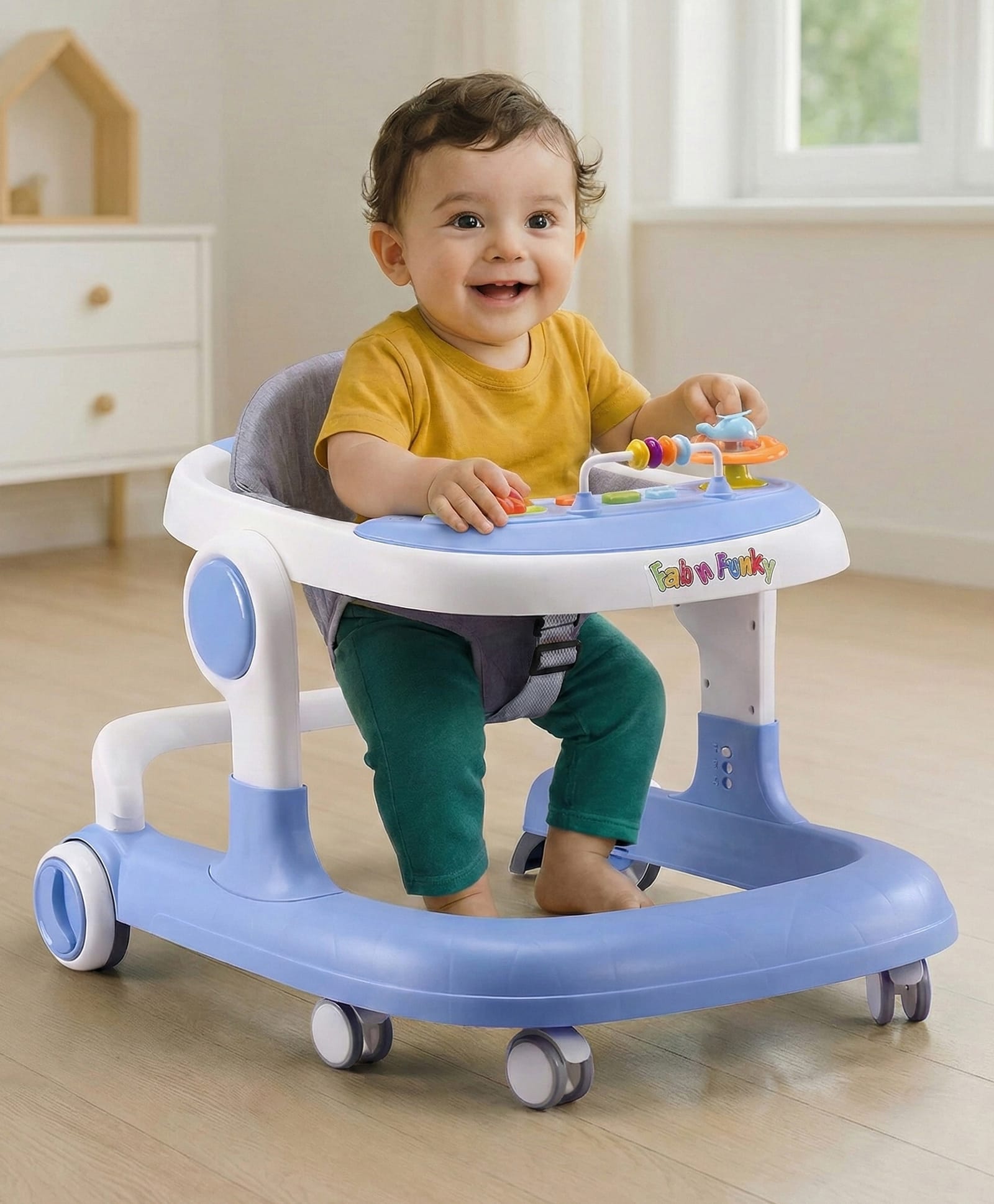 Baby Walker With Anti-fall Protection - Blue| Musical Activity Tray| Comfortable Cushion Seat| Speed Control| Push Walker| Wheel Lock| Adjustable Height-image-2