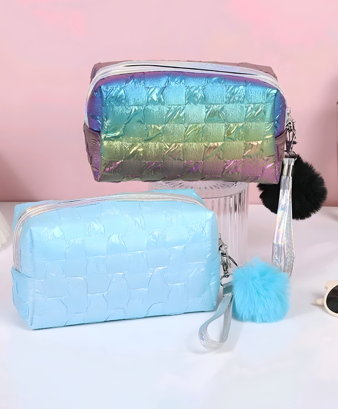 COZY VIBES designer bag quilted polyester leather beauty makeup brush vanity cosmetic bag organizer- PACK OF 1- COLOR MAY VARY-image-8