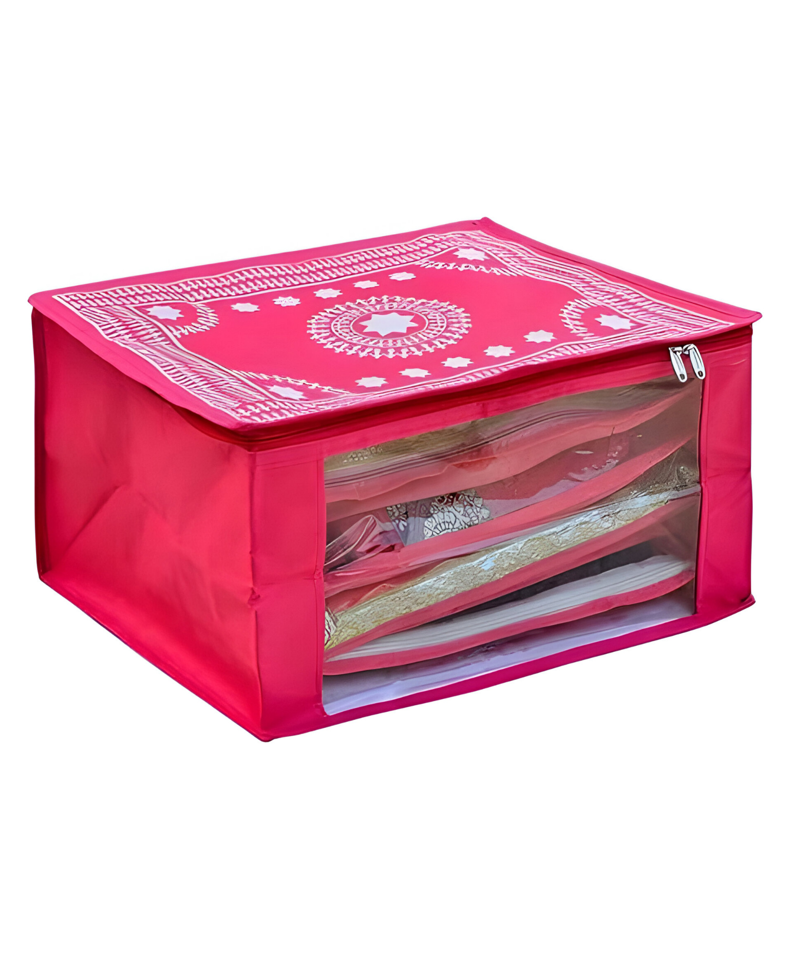 COZY VIBES Saree Cover Bag Wardrobe Organizer, Storage Bag Imported Plastic Transparent Window- PACK OF 1- COLOR MAY VARY-image-37