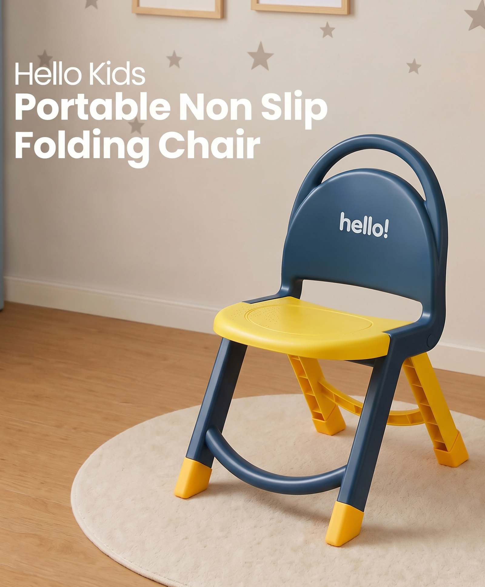 Babyhug Hello Kids Portable Non-Slip Folding Chair - Teal Blue-picture-10
