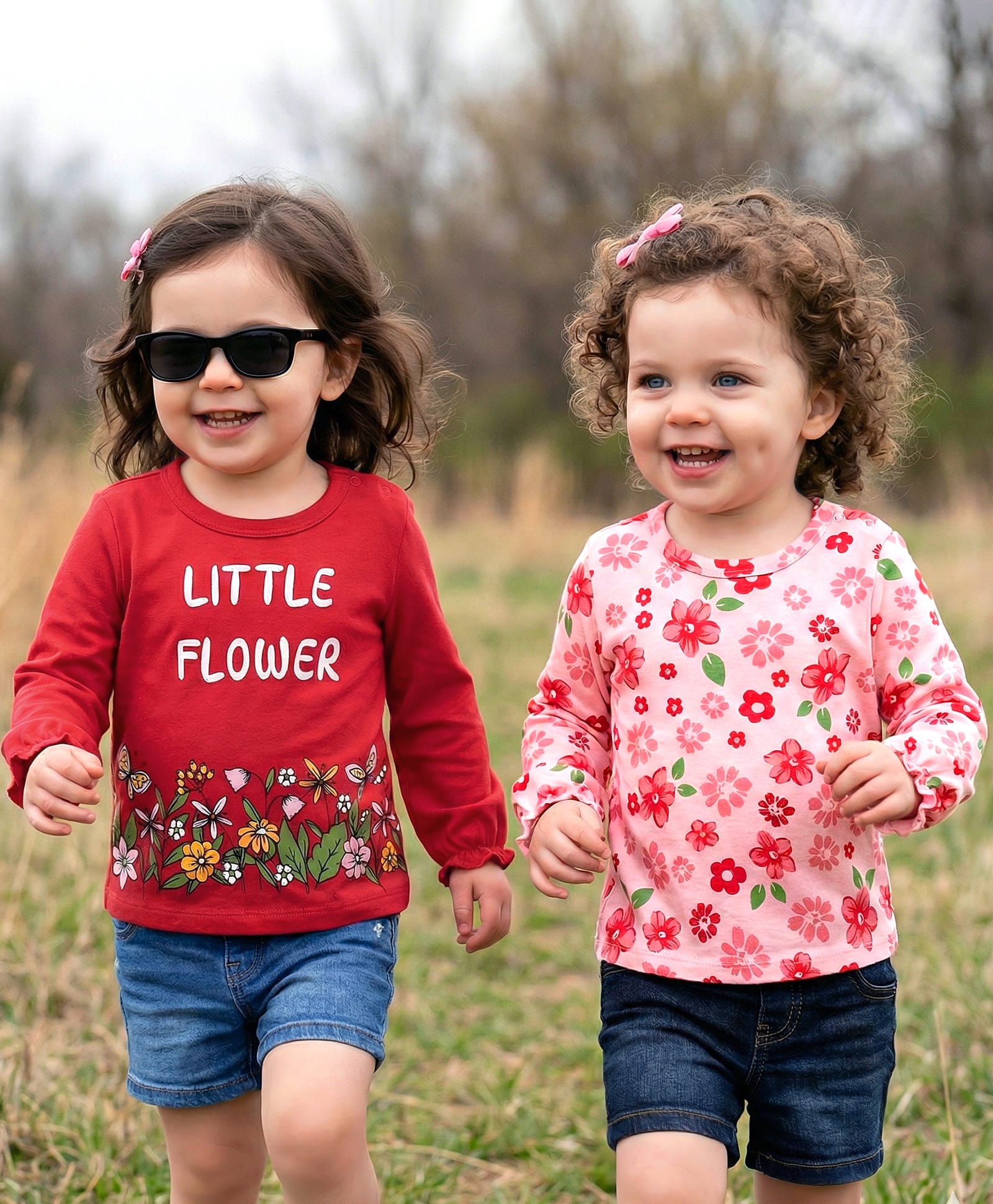 Babyoye 100% Cotton Knit Eco Jiva Finish Full Sleeves T-Shirts with Floral Print Pack Of 2 - Red & Pink-picture-10