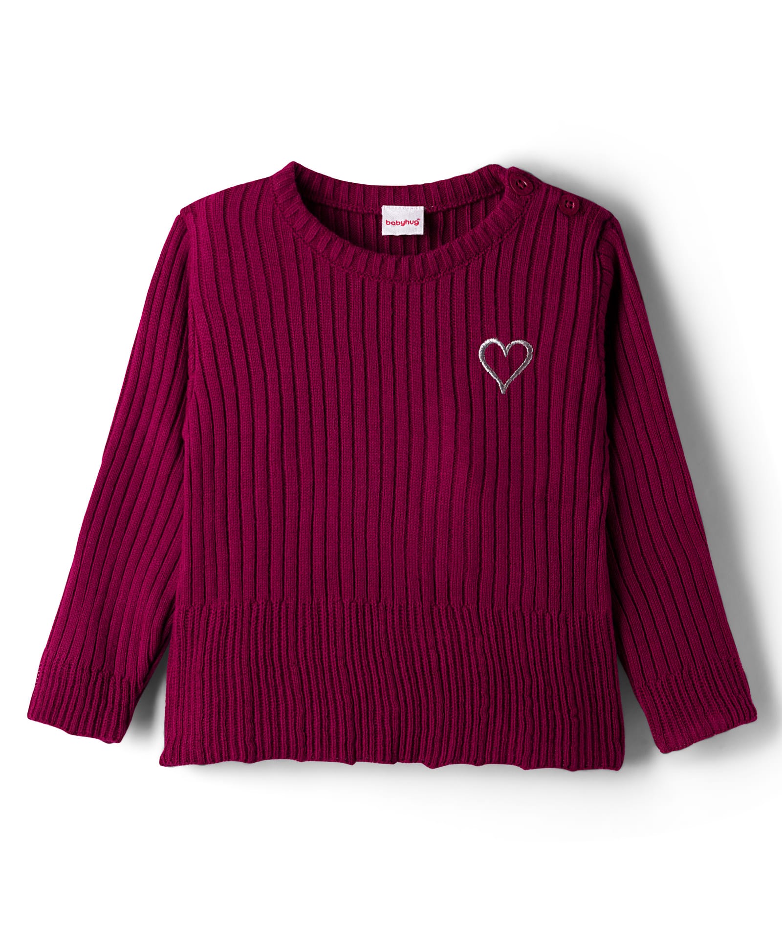 Babyhug Knit Full Sleeves Pullover Sweater with Heart Embroidery - Maroon-image-13
