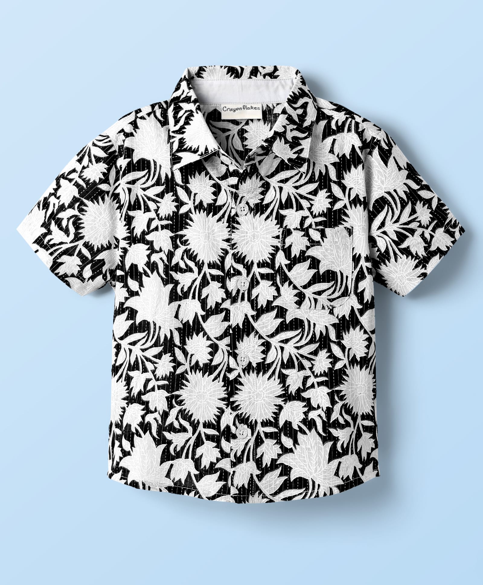 CrayonFlakes Cotton Woven Half Sleeves Floral Printed Shirt - Black-picture-26