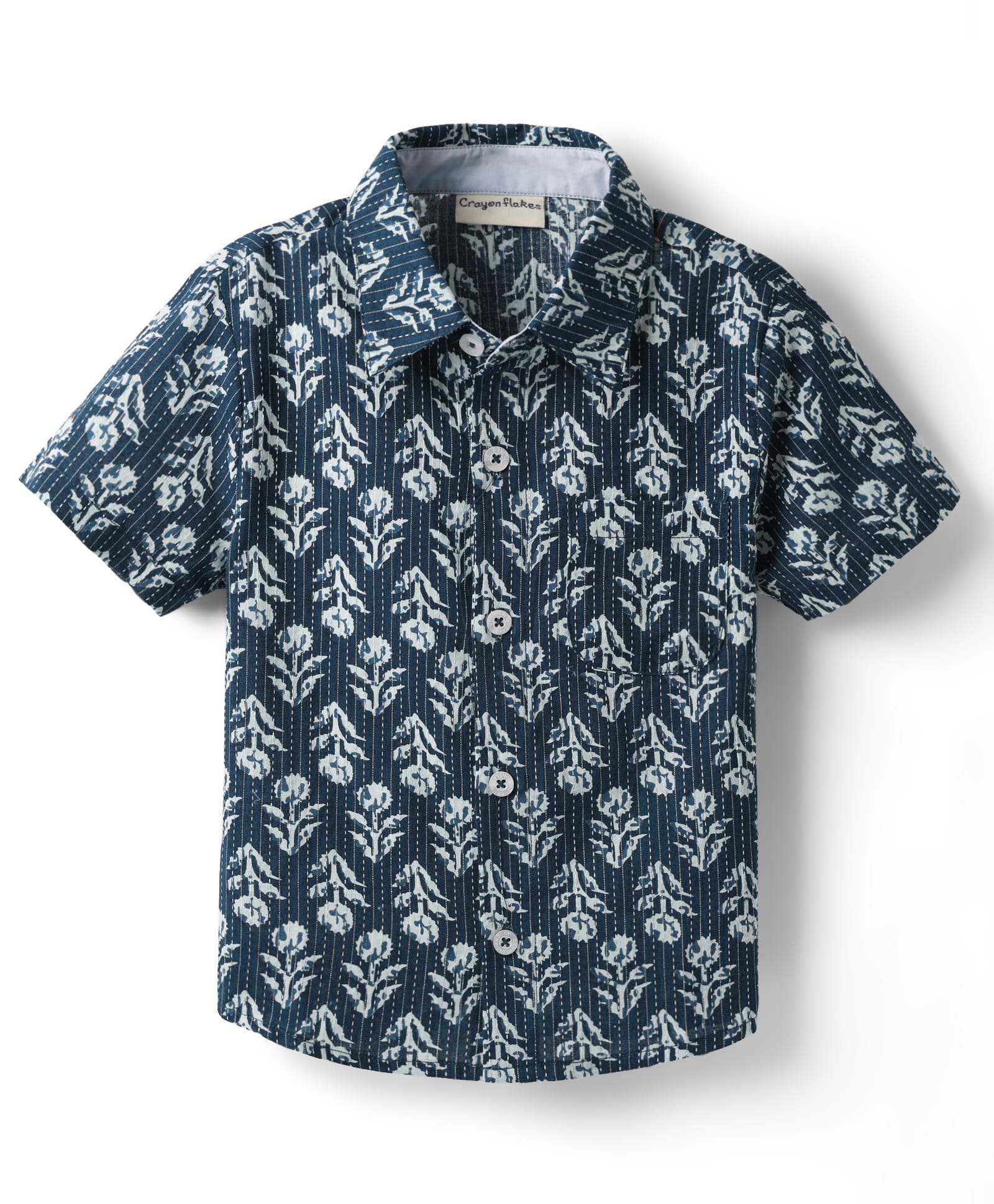 CrayonFlakes Cotton Woven Half Sleeves Floral Printed Shirt - Navy Blue-picture-22
