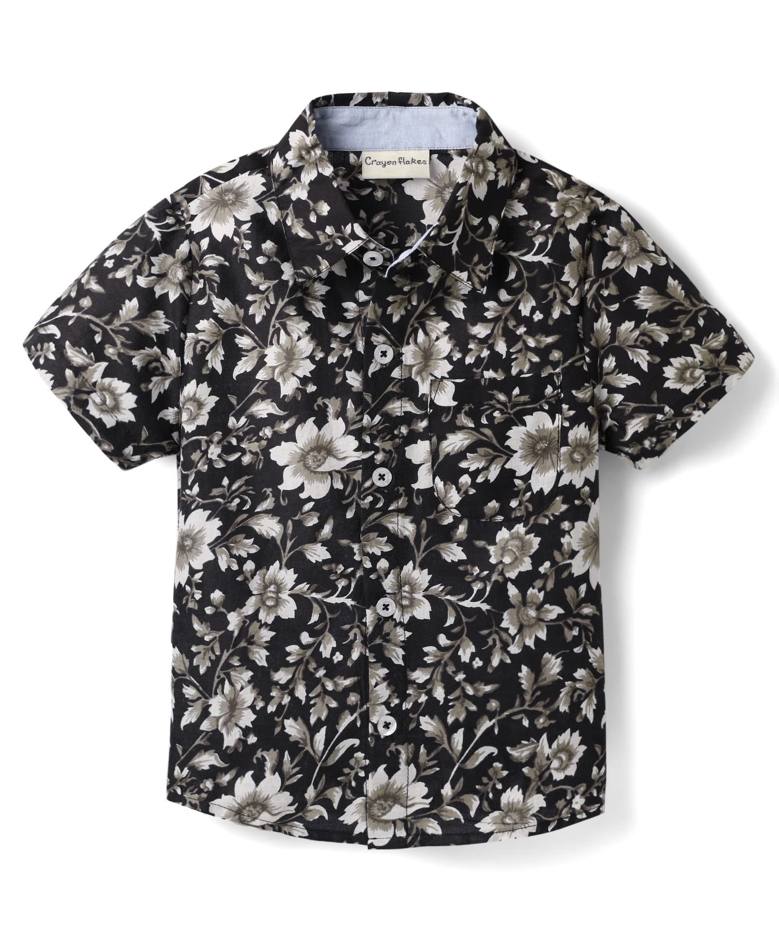 CrayonFlakes Cotton Woven Half Sleeves Floral Printed Shirt - Black-picture-27