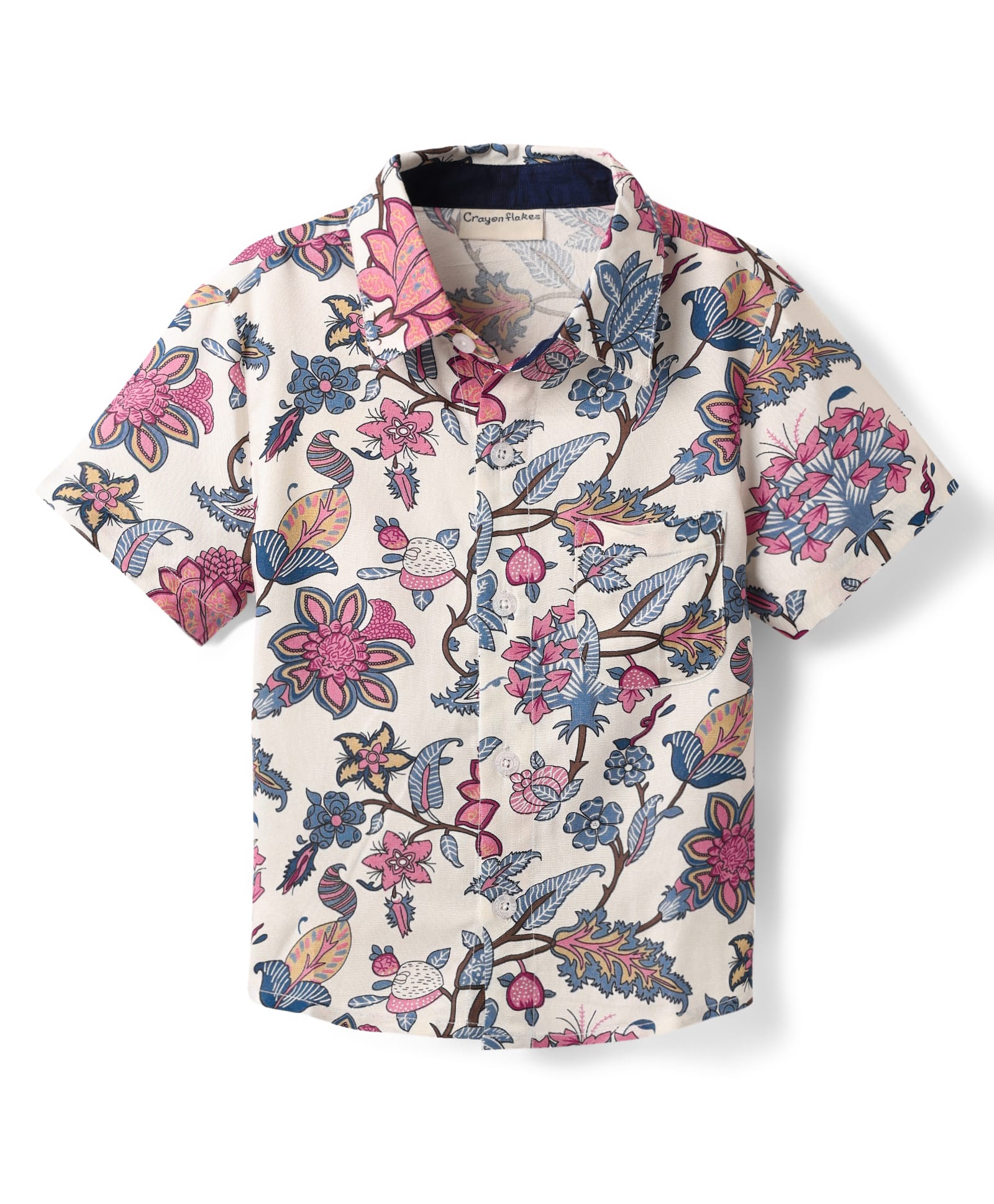 CrayonFlakes Rayon Woven Half Sleeves Floral Printed Shirt - Off White-picture-22