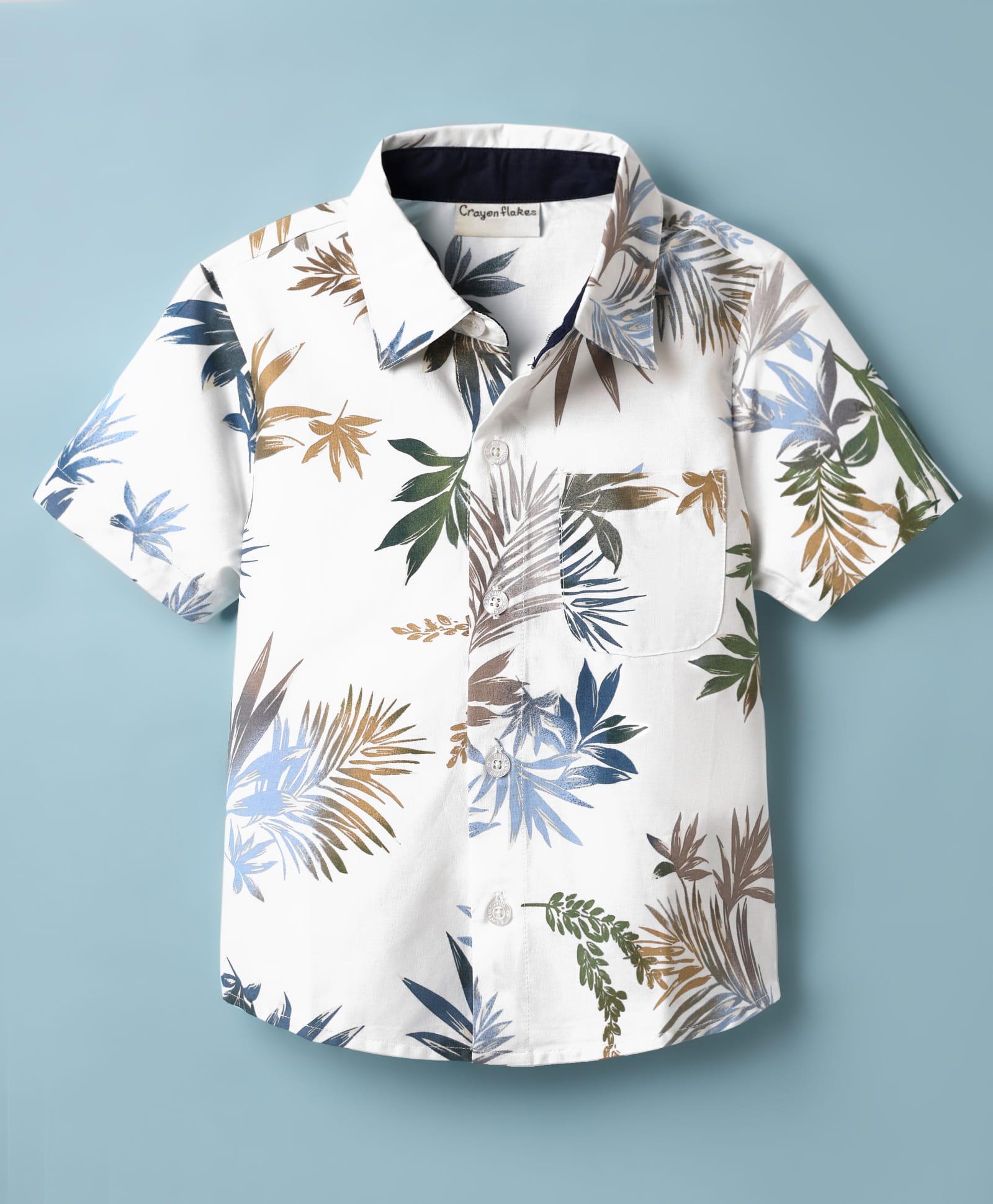 CrayonFlakes Cotton Woven Half Sleeves Tropical Theme Printed Shirt - White-picture-14