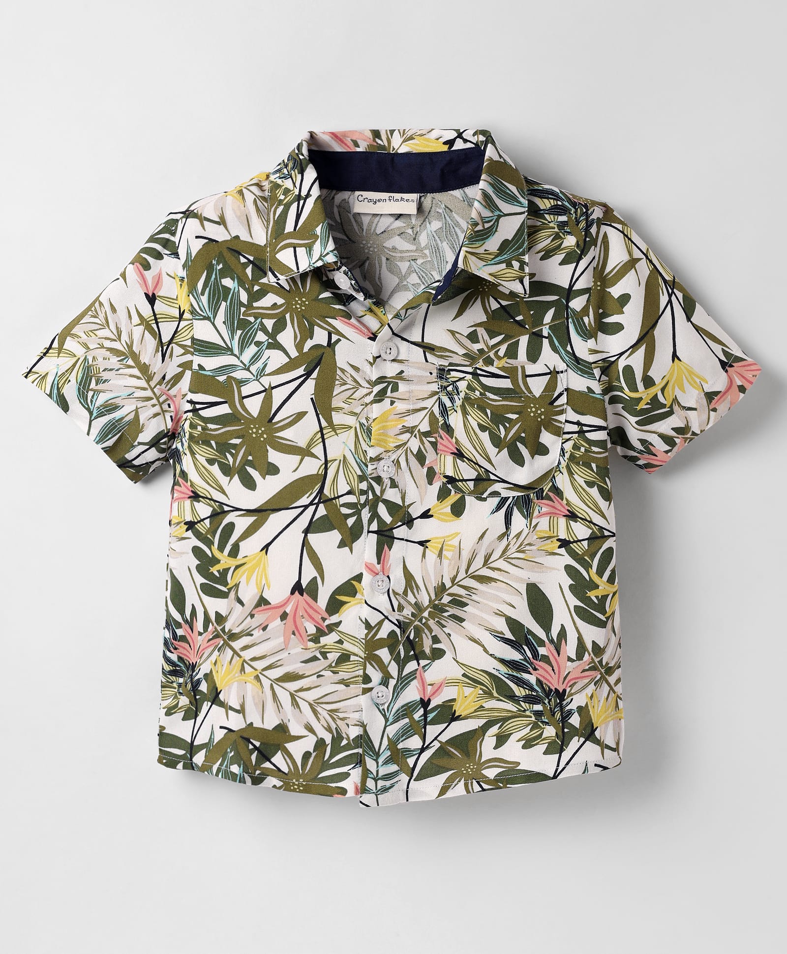CrayonFlakes Rayon Woven Half Sleeves Floral Printed Shirt - Off White-picture-38