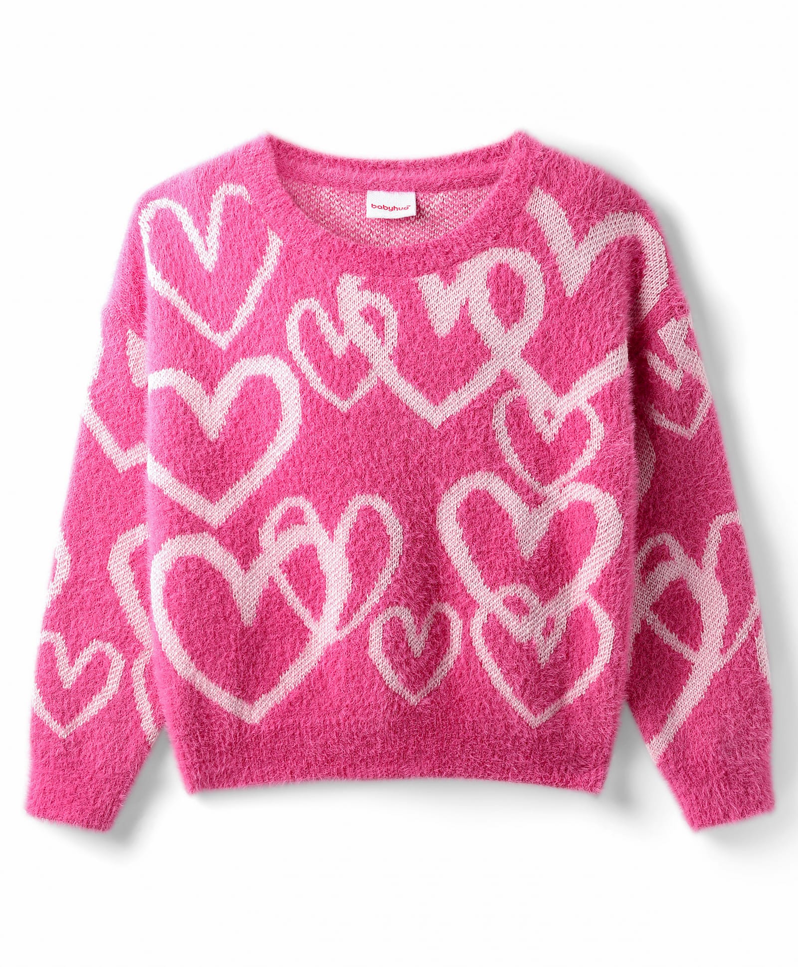 Babyhug Knit Full Sleeves Pullover Sweater with Heart Design - Pink-image-38