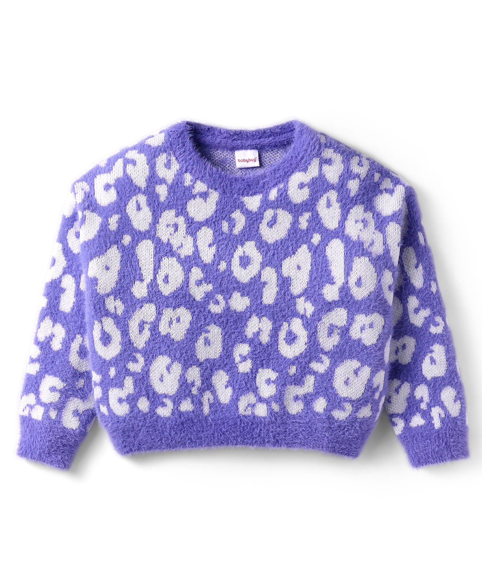 Babyhug Knitted Full Sleeves Sweater Pullover with Cheetah Print - Lavender-image-24