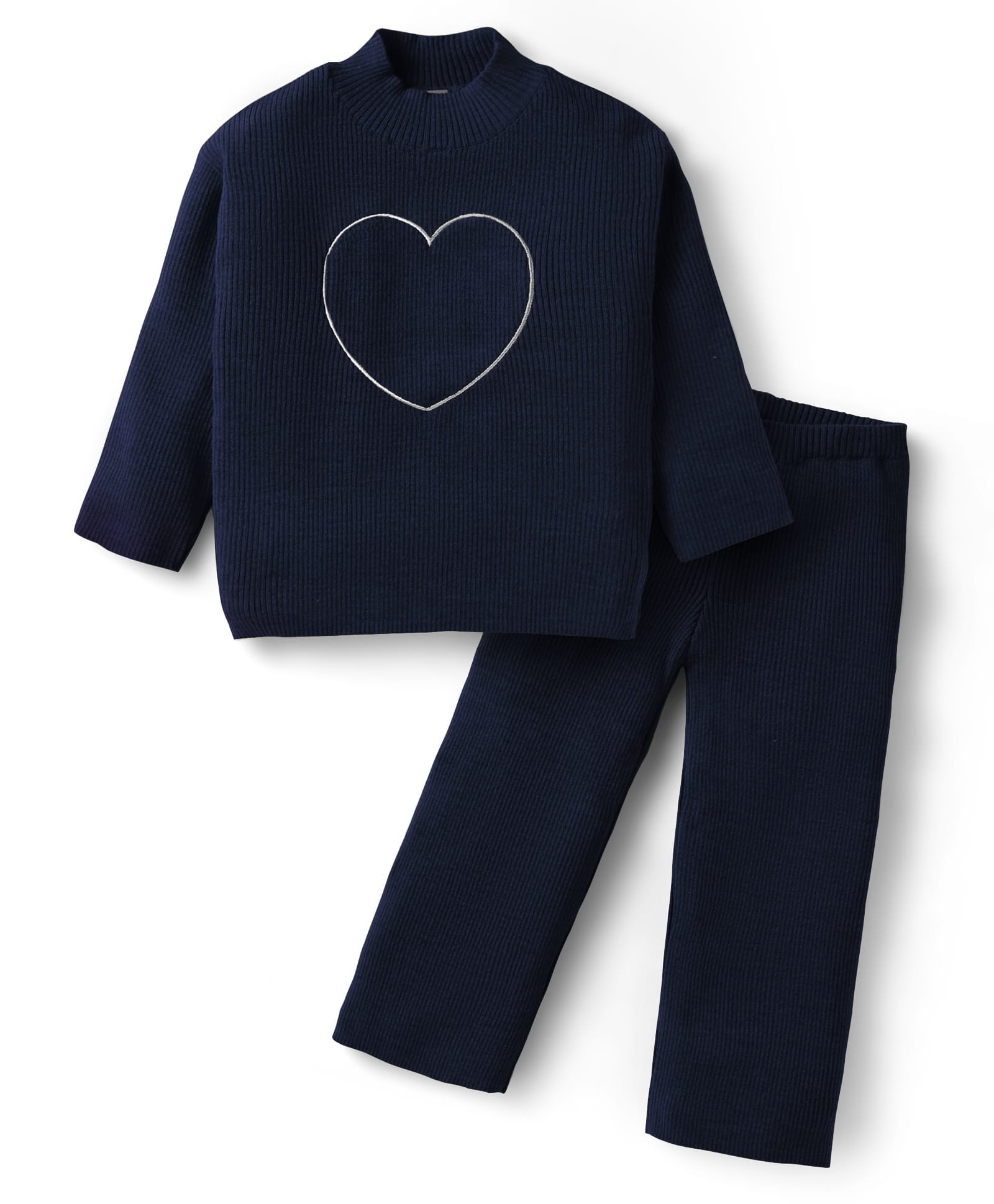 Babyhug Full Sleeves Winter Wear T-Shirt & Lounge Pant Set with Heart Design - Navy Blue-image-30