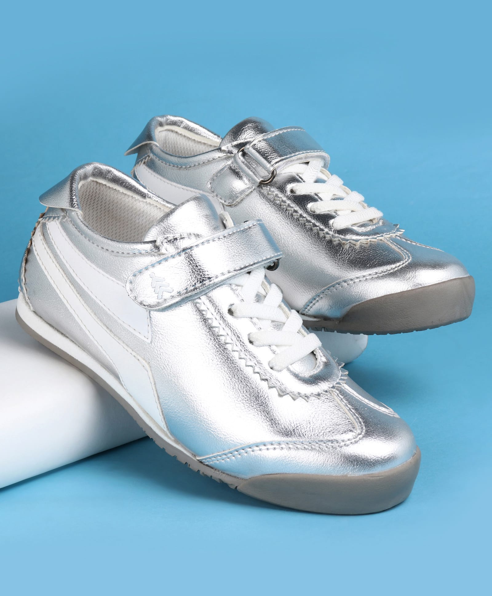 Pine Kids Velcro Closure Casual Shoes with Stripes - Silver-image-28